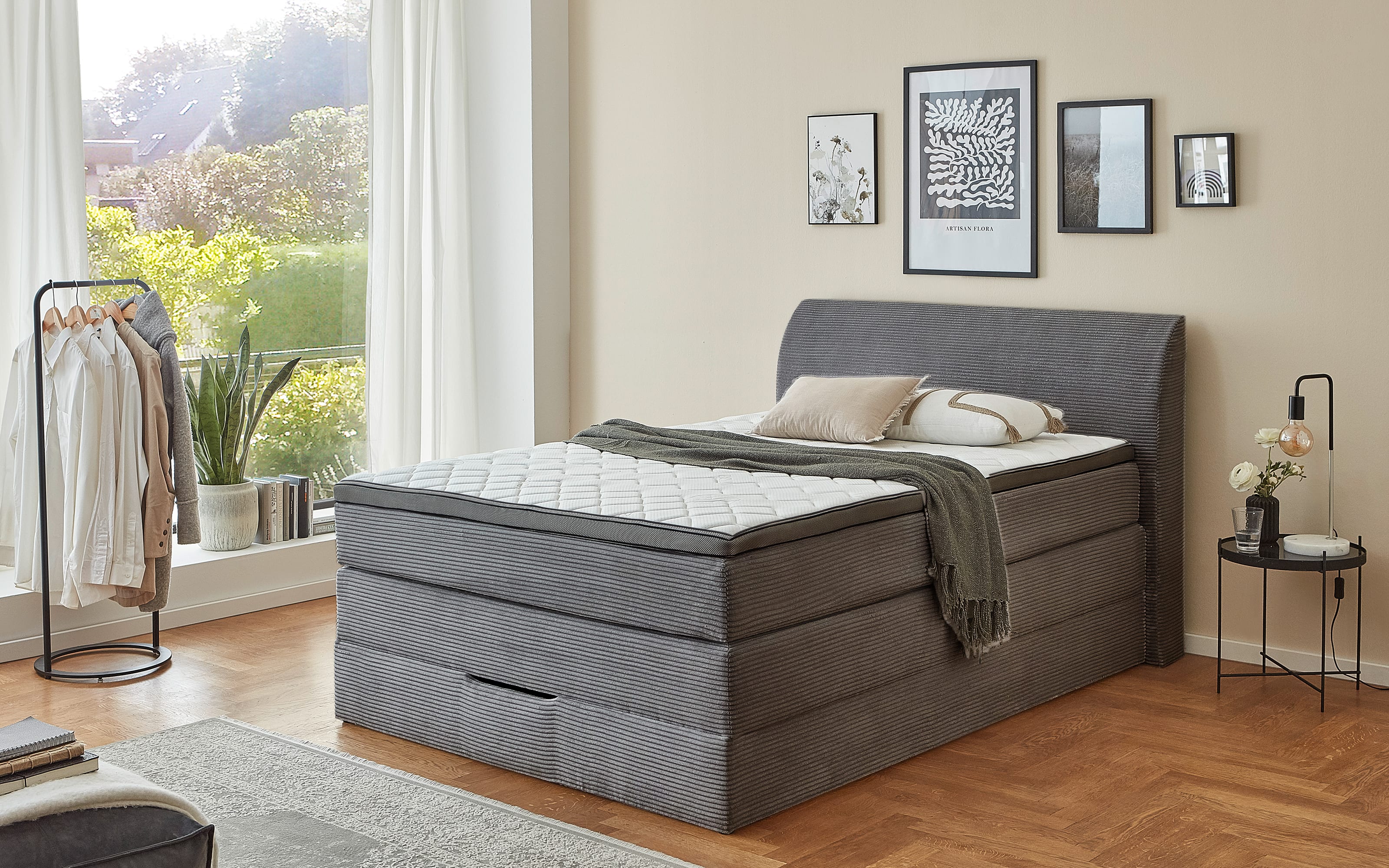 Boxspringbett Kurt, grau, 140 x 200 cm