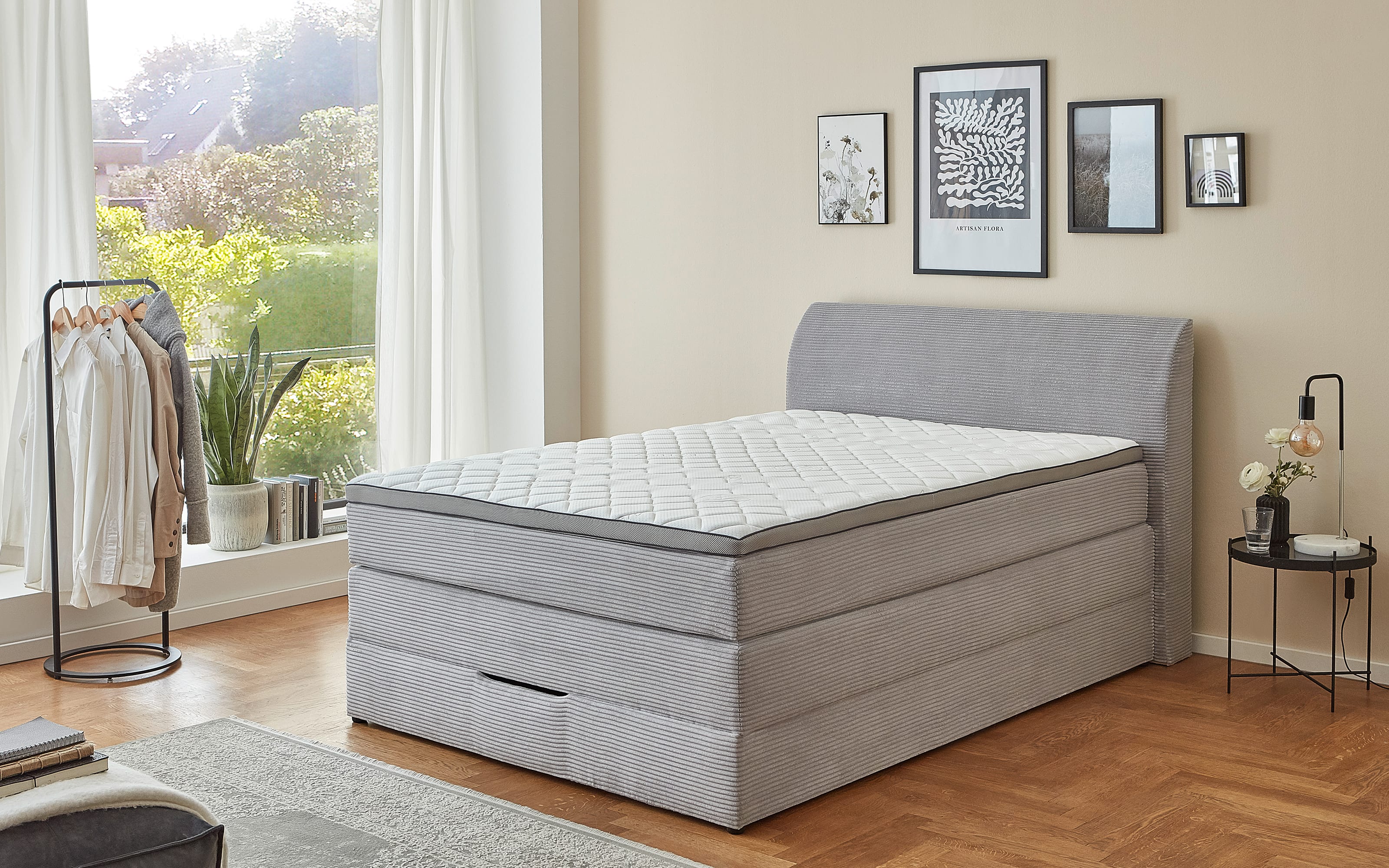 Boxspringbett Kurt, silber, 140 x 200 cm