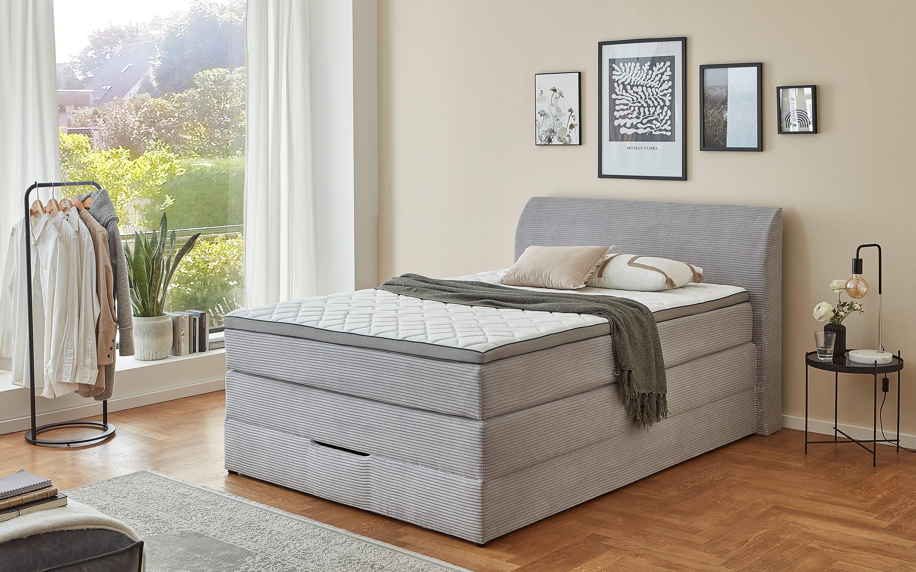 Boxspringbett Kurt, silber, 140 x 200 cm