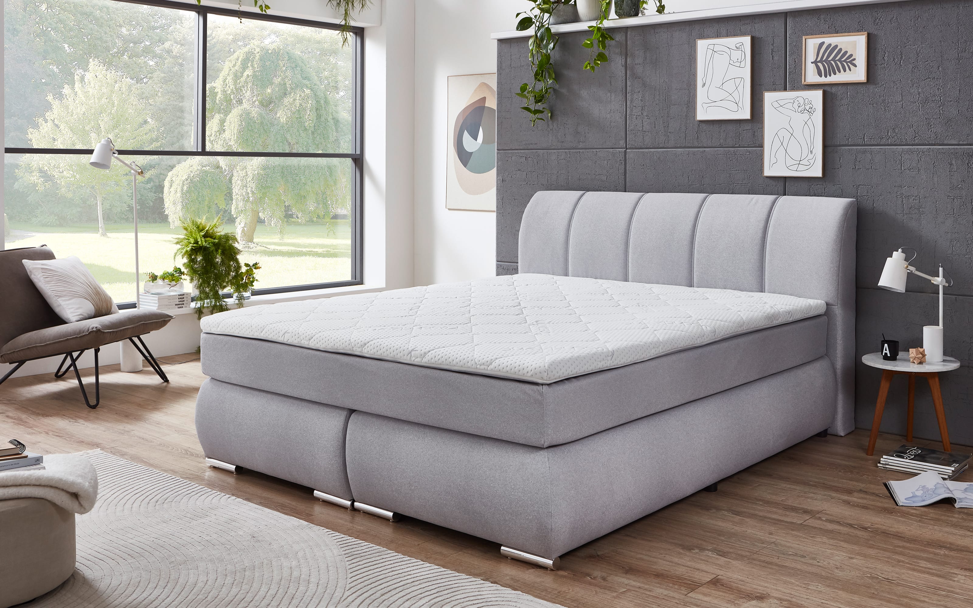 Boxspringbett Graz, silber, 180 x 200 cm, inkl. Topper