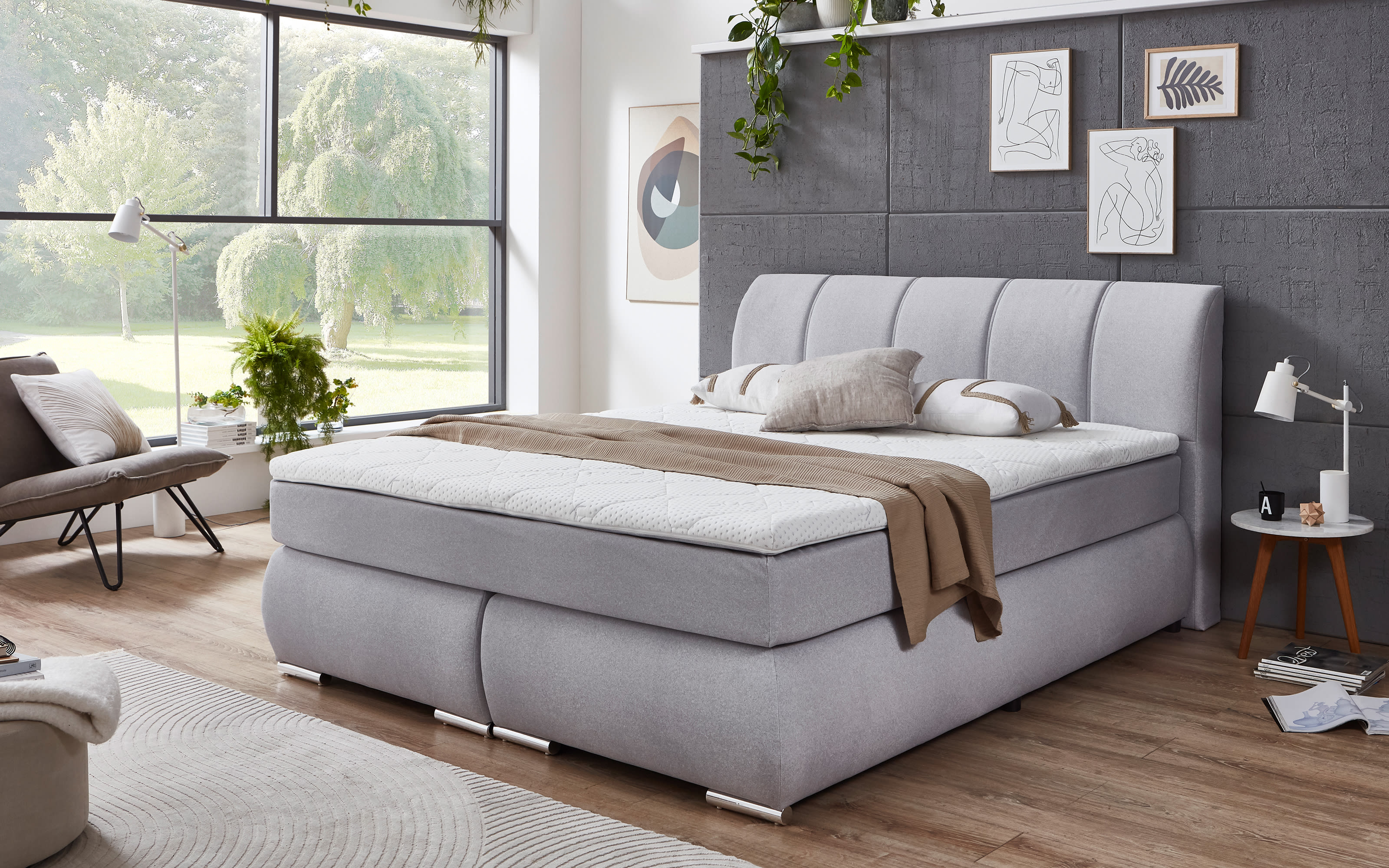 Boxspringbett Graz, silber, 180 x 200 cm, inkl. Topper