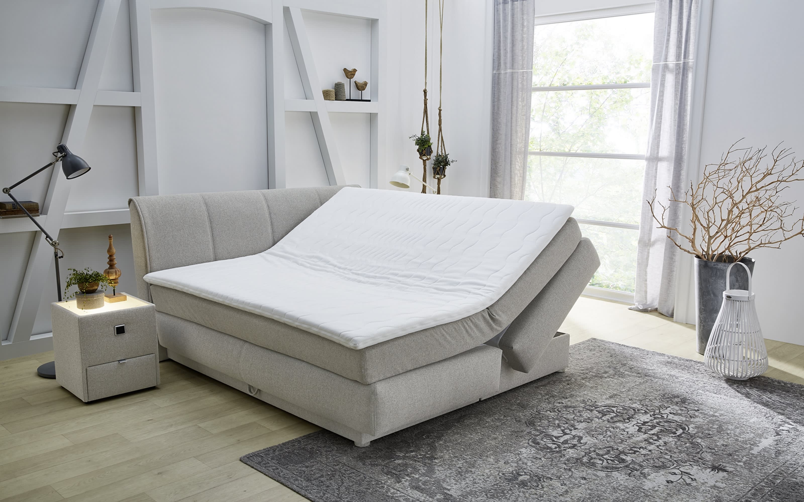 Boxspringbett Carla Mix, beige, 180 x 200 cm, Härtegrad medium und fest