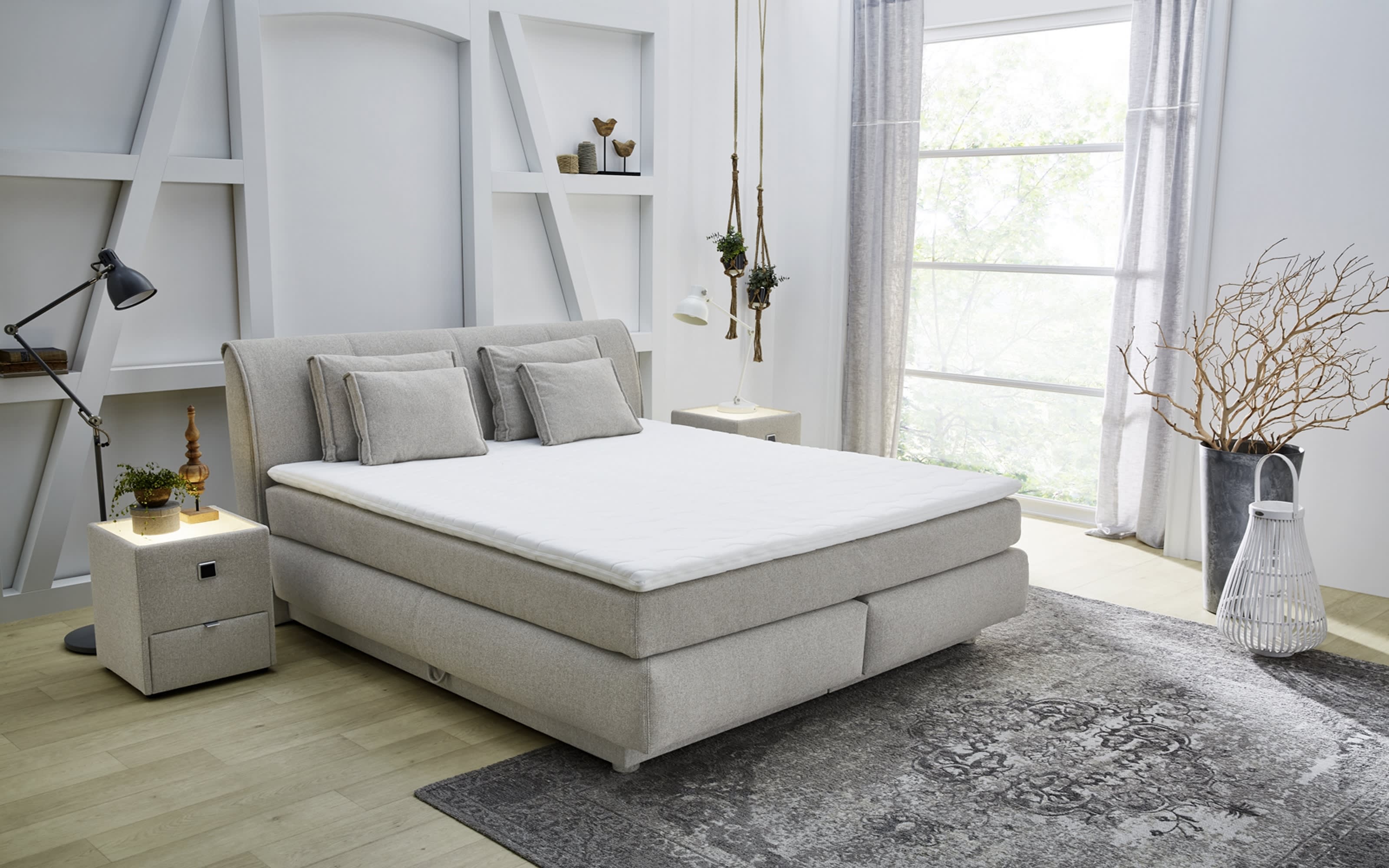 Boxspringbett Carla Mix, beige, 180 x 200 cm, Härtegrad medium und fest