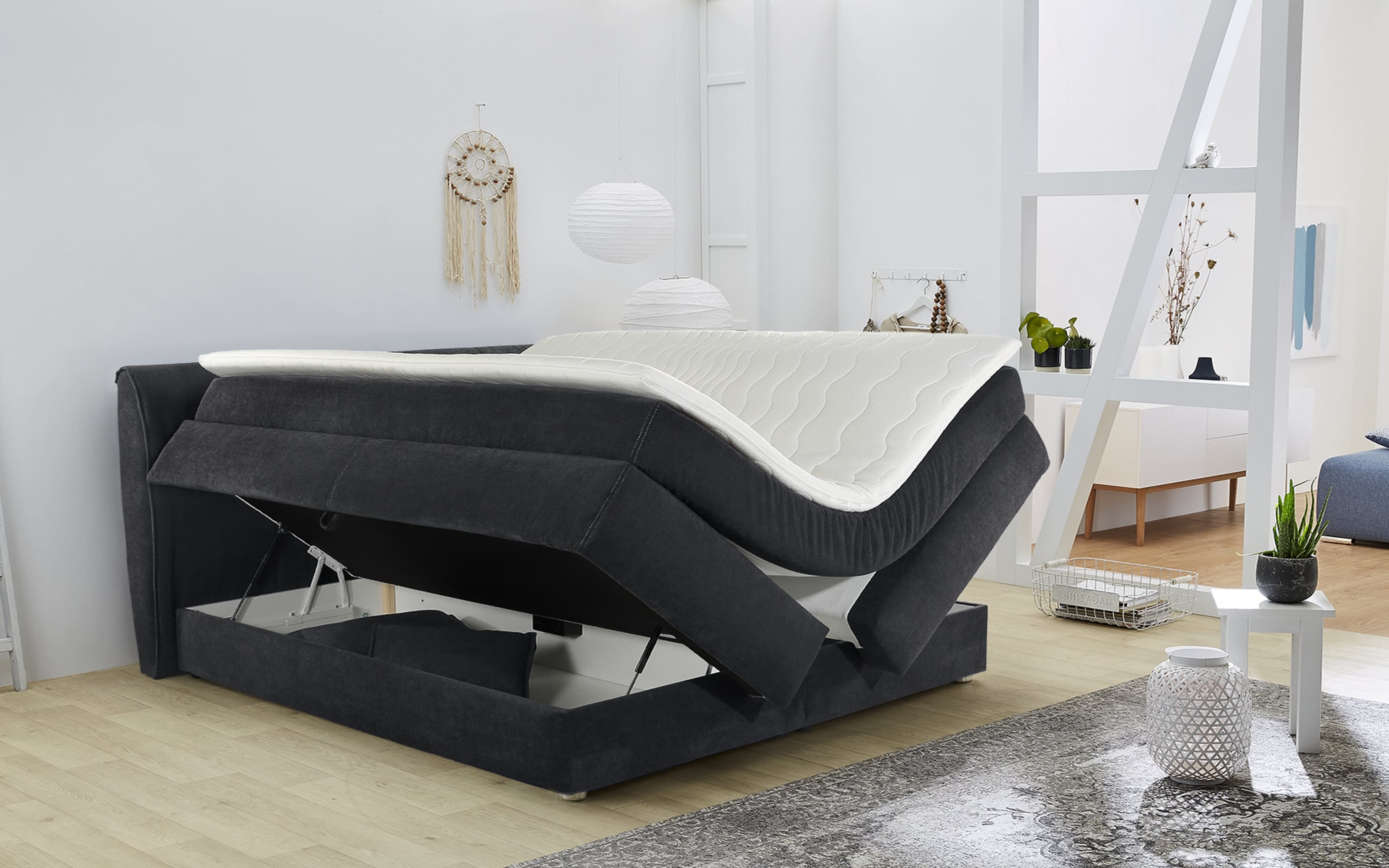 Boxspringbett Carla, schwarz, 180 x 200 cm, Härtegrad medium