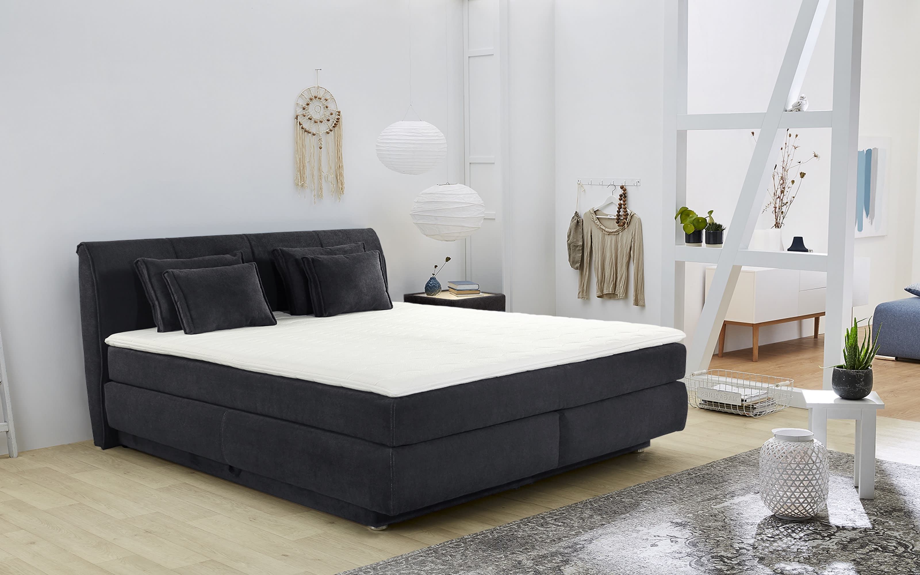 Boxspringbett Carla Max, schwarz, 160 x 200 cm, Härtegrad fest