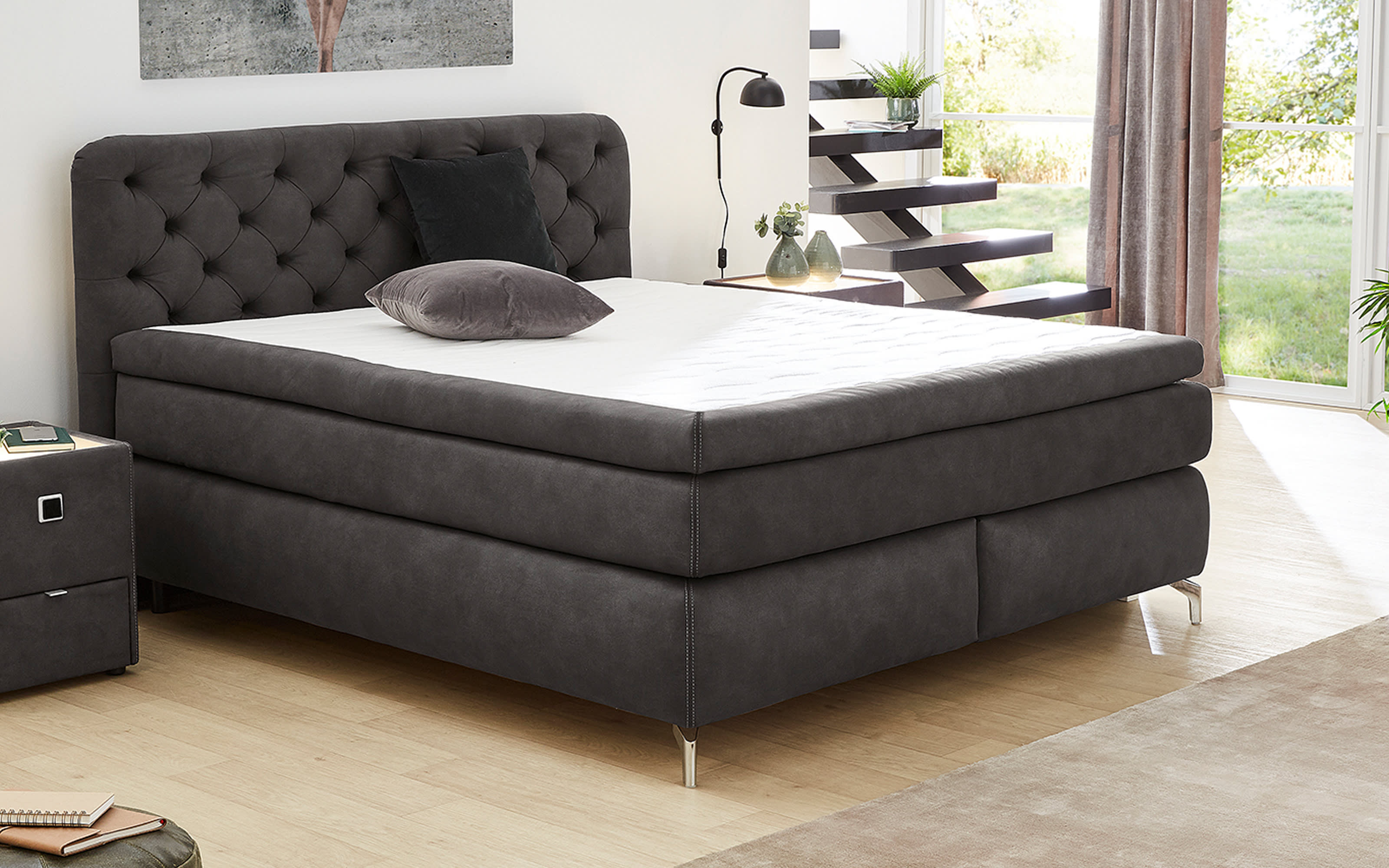 Boxspringbett Marilyn, anthrazit, 180 x 200 cm, inkl. Topper