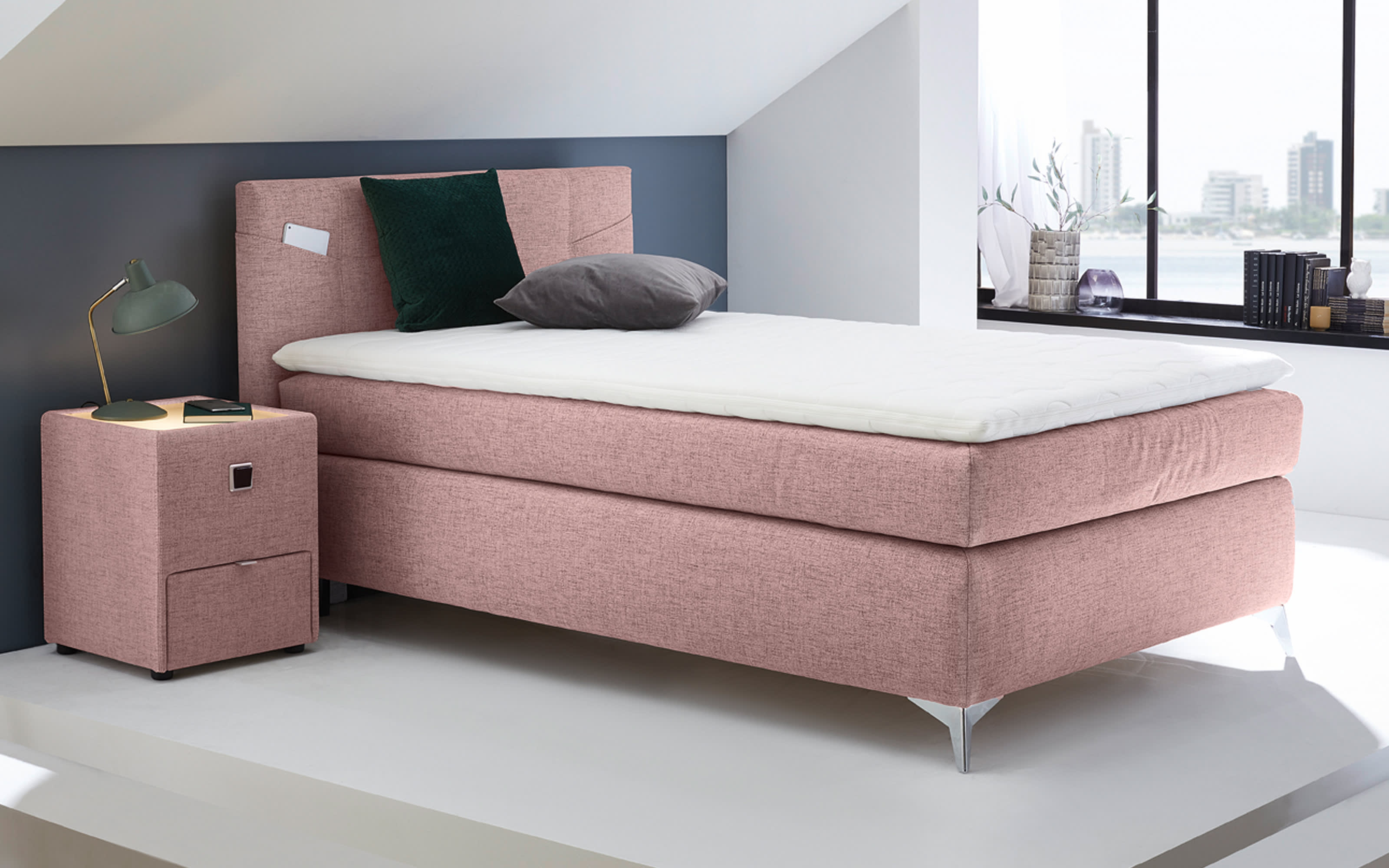 Boxspringbett Nora, rosa, 120 x 200 cm