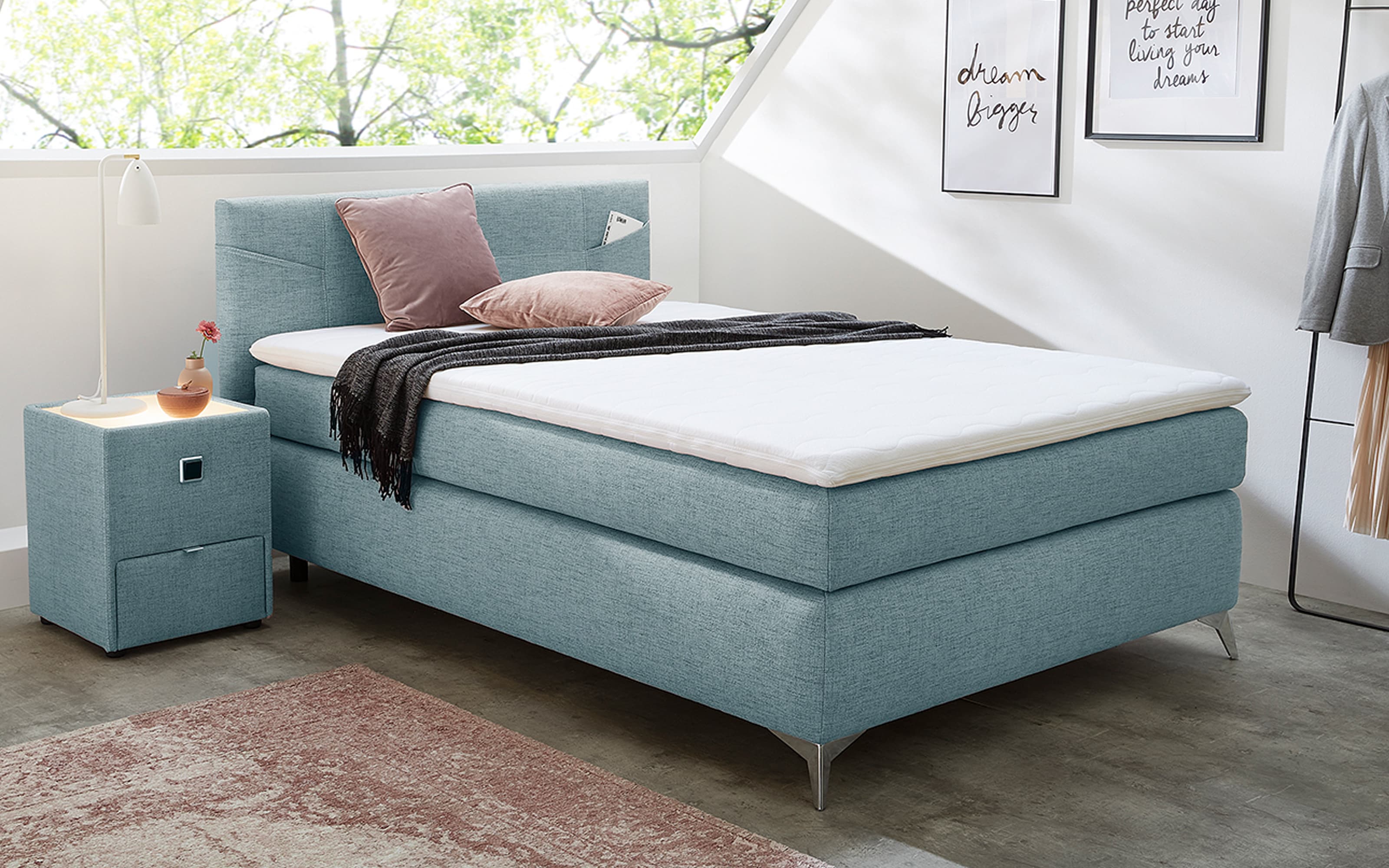 Boxspringbett Nora, türkis, 120 x 200 cm