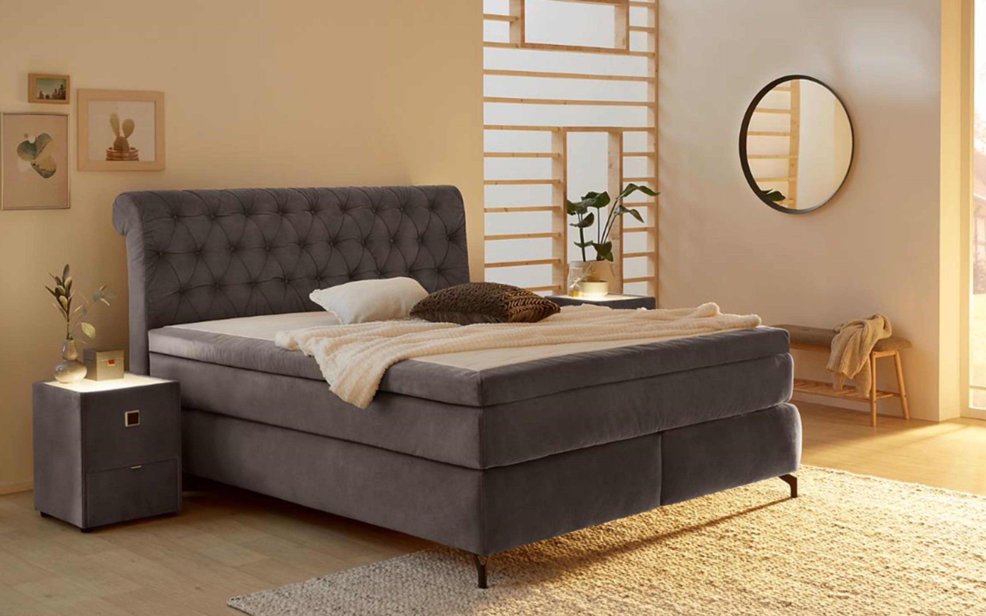 Boxspringbett Scarlett Max, grau, 180 x 200 cm