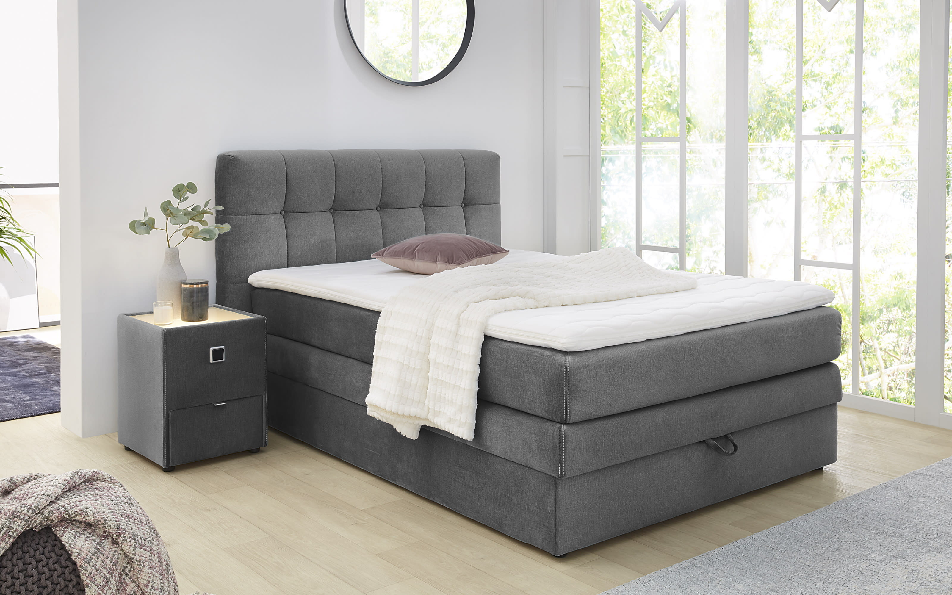 Boxspringbett Amy, grau, 140 x 200 cm