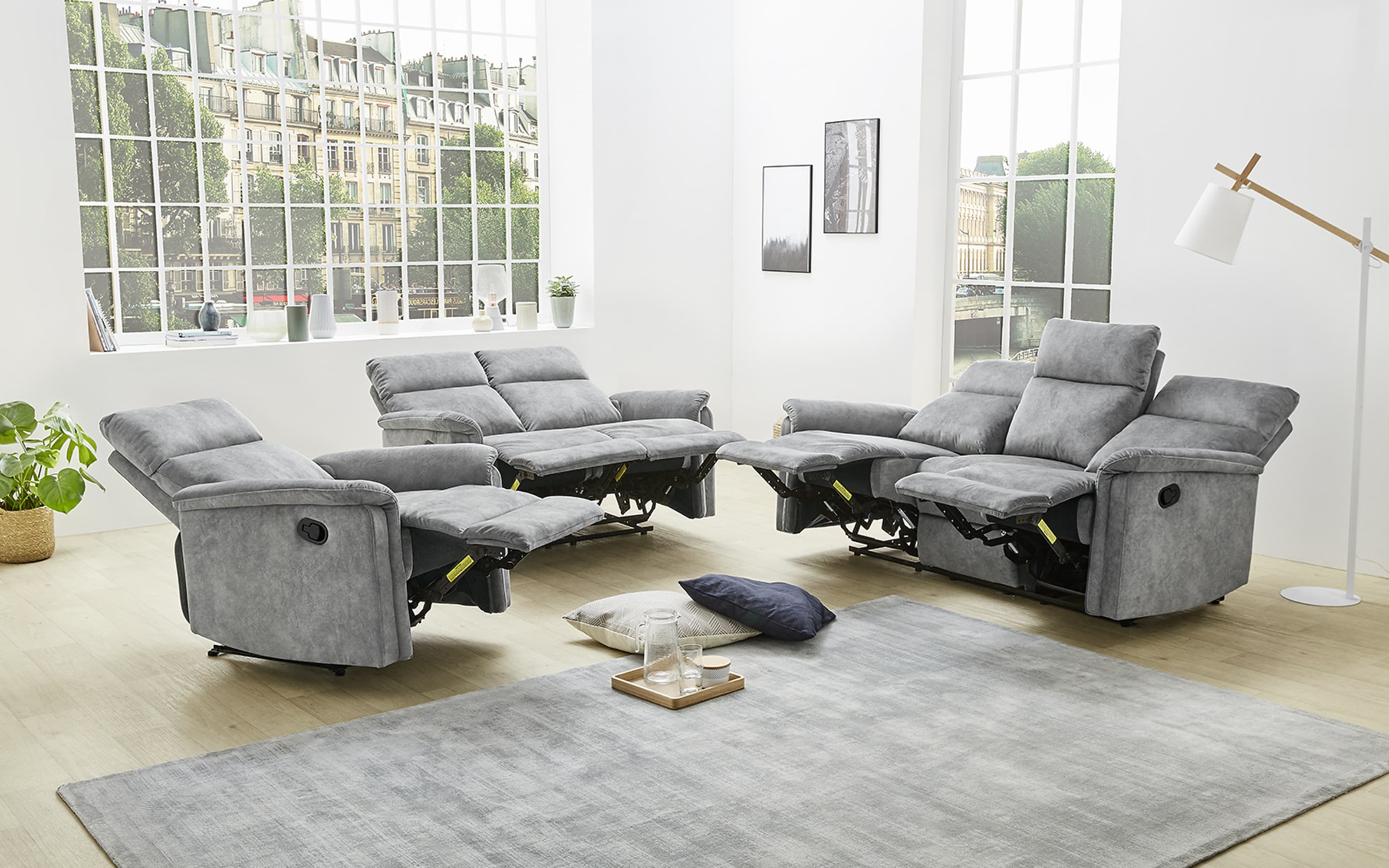 Sofa Amrum 3 in Vintage hellgrau, mit Liegefunktion