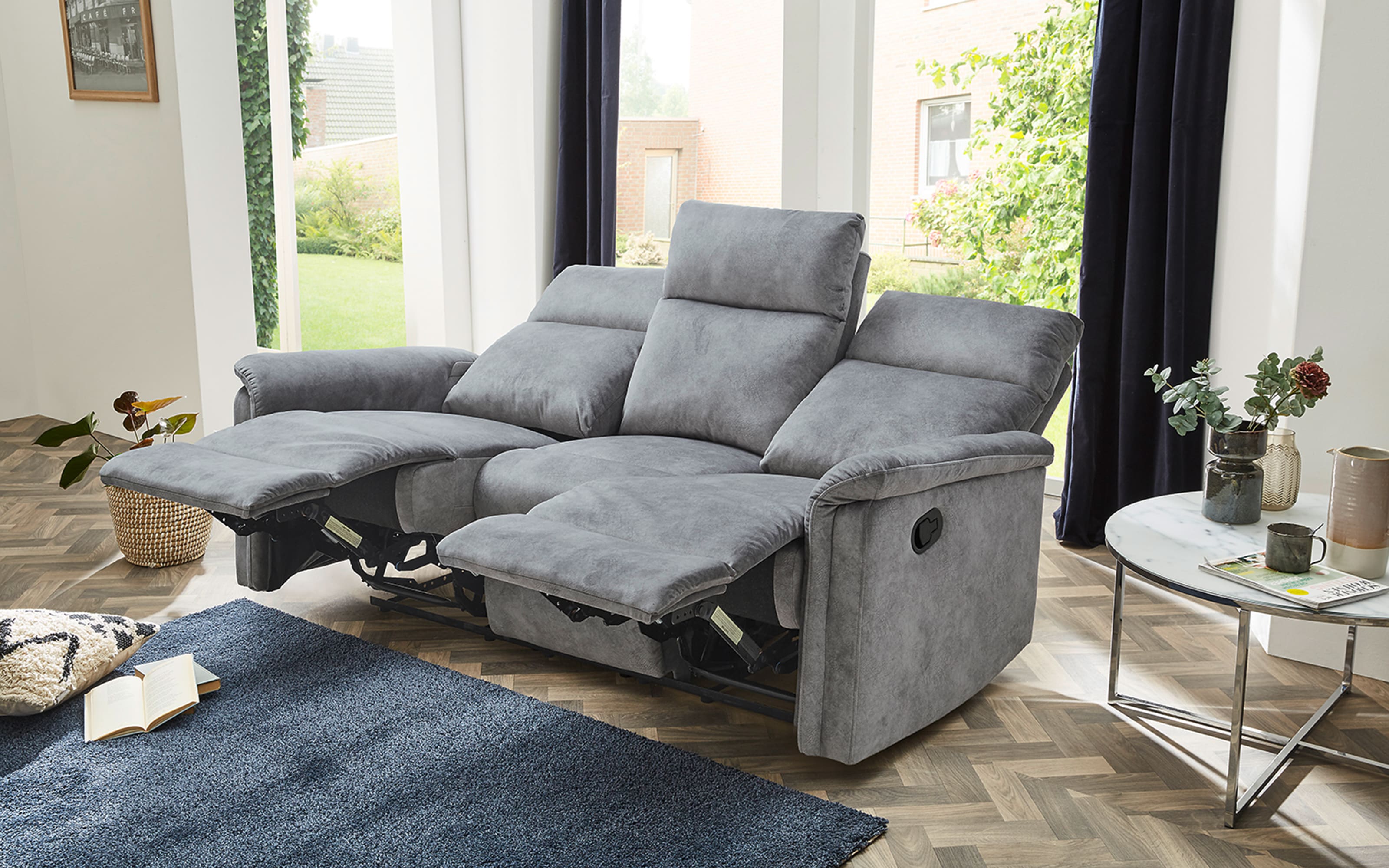 Sofa Amrum 3 in Vintage hellgrau, mit Liegefunktion