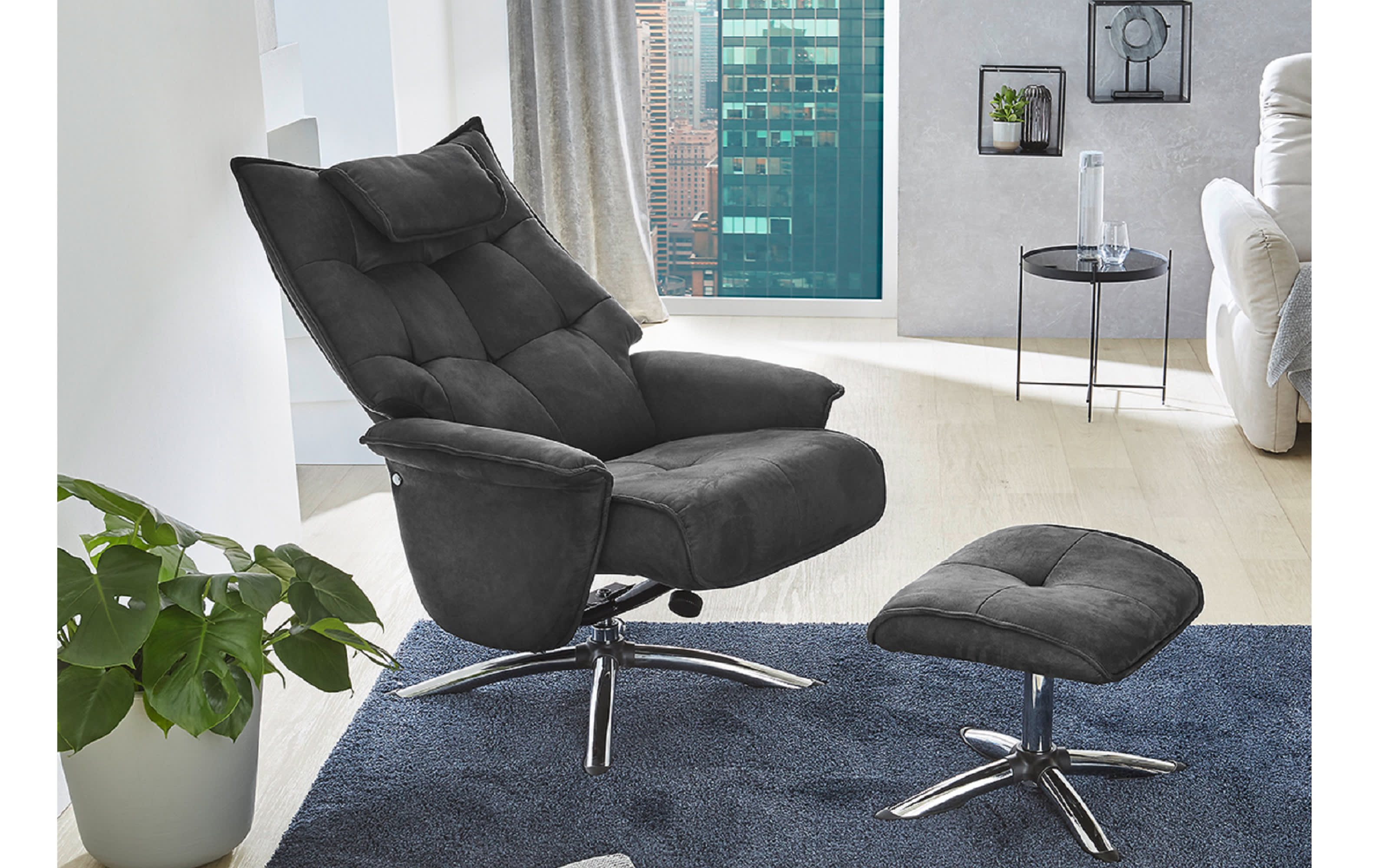 Relax-Chair inklusive Hocker Manzano in dunkelgrau