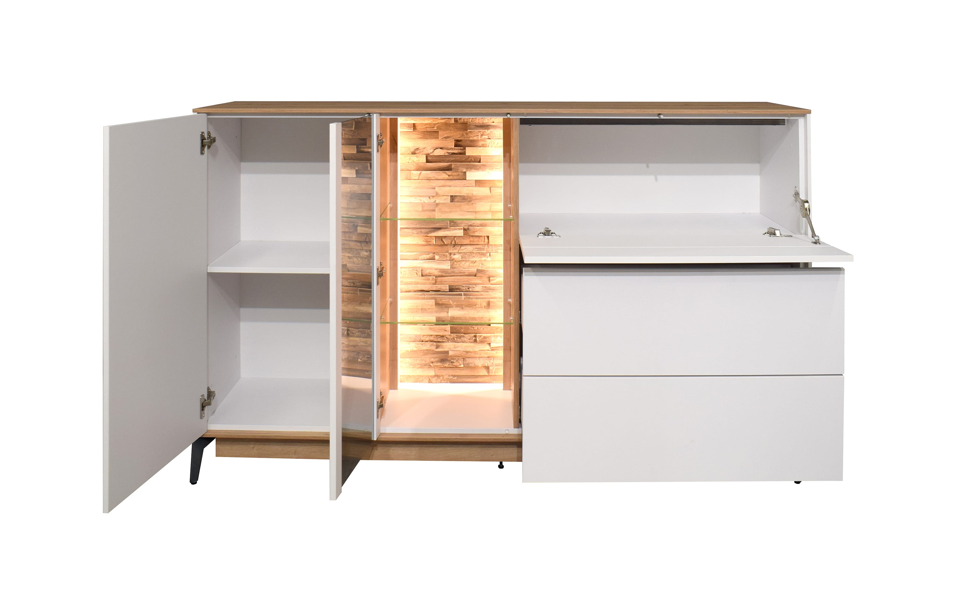 Sideboard Faro, weiß/Asteiche, 105 cm, inkl. Push-to-Open Funktion