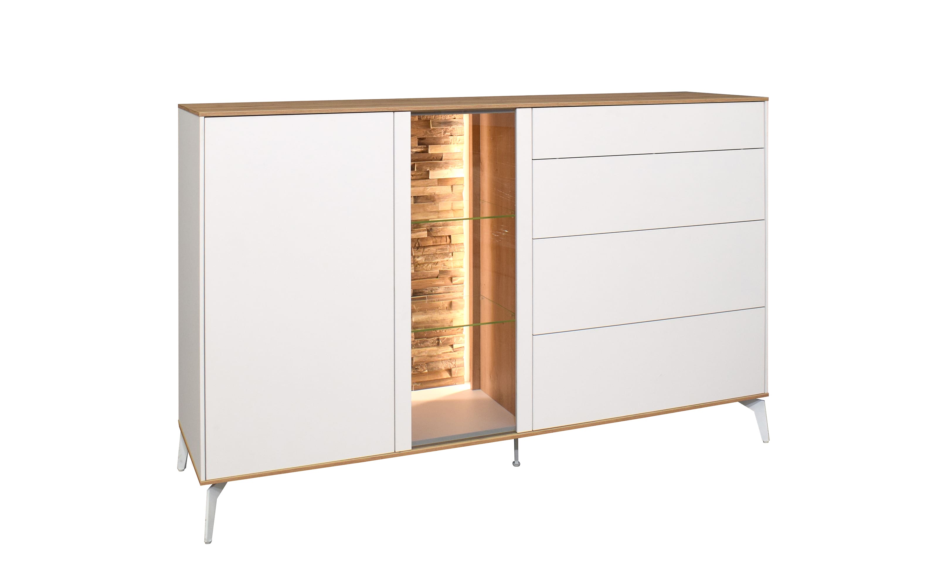 Sideboard Faro, weiß/Asteiche, 105 cm, inkl. Push-to-Open Funktion