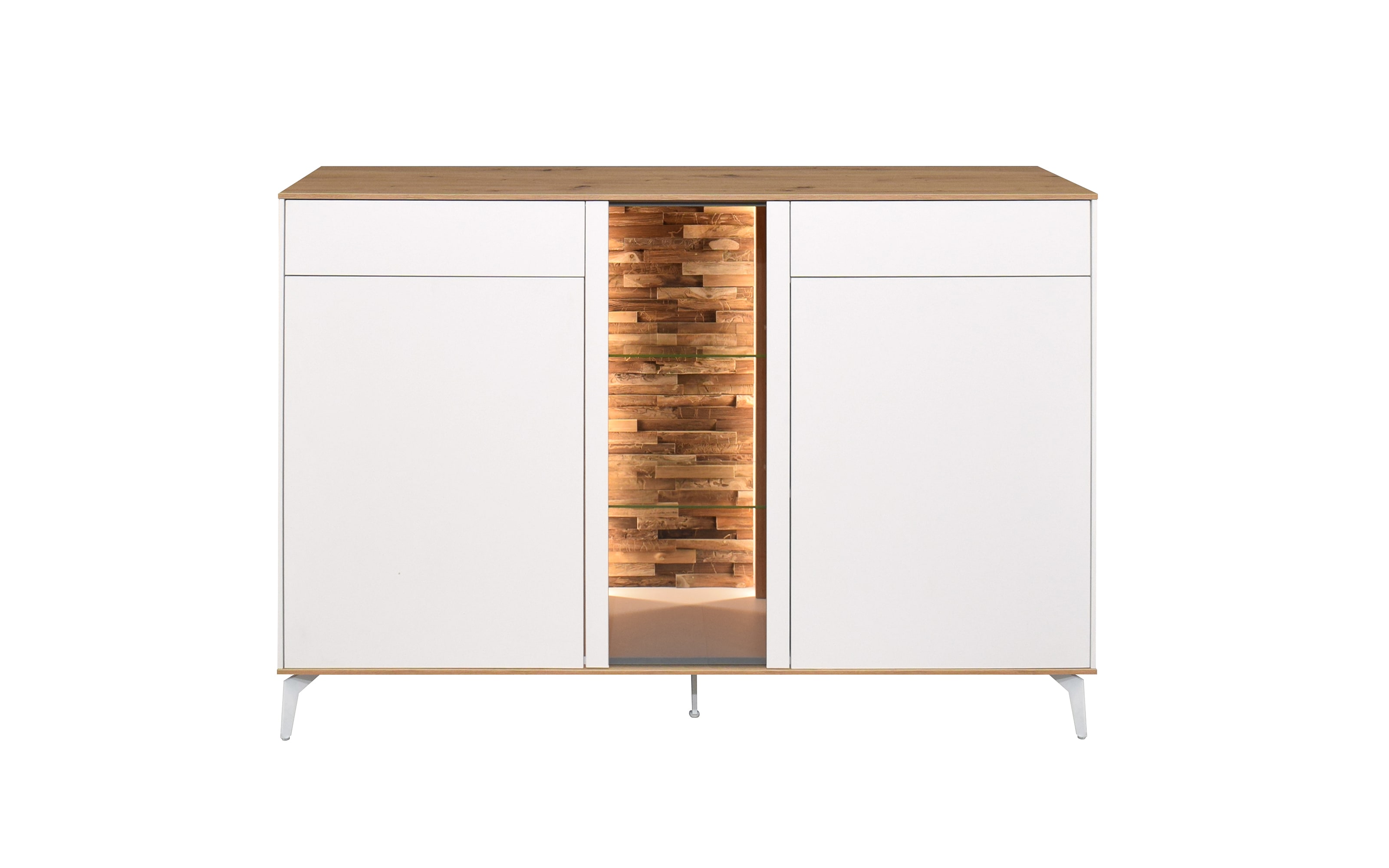 Sideboard Faro, weiß/Asteiche, 105 cm, inkl. Push-to-Open Funktion