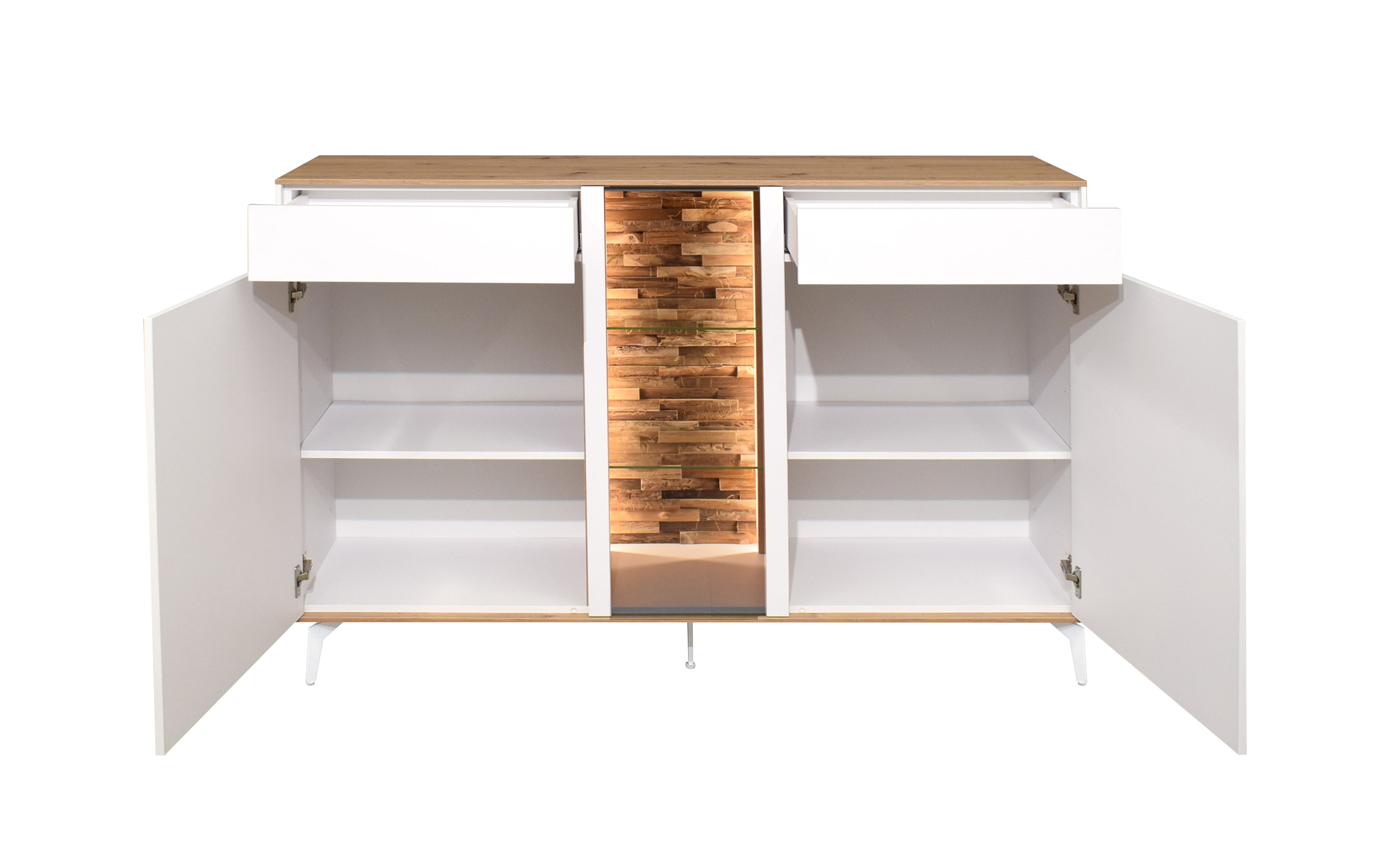 Sideboard Faro, weiß/Asteiche, 105 cm, inkl. Push-to-Open Funktion