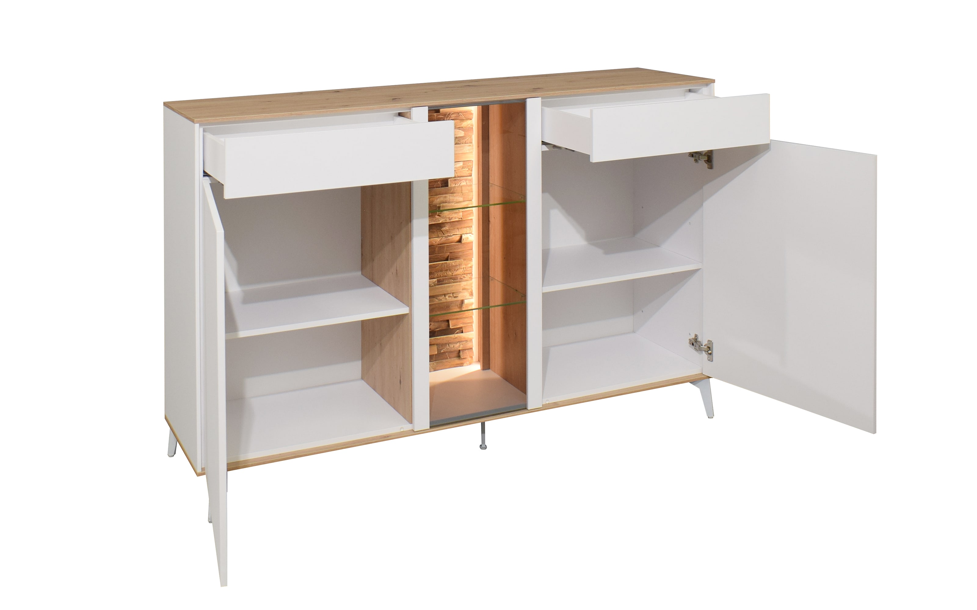 Sideboard Faro, weiß/Asteiche, 105 cm, inkl. Push-to-Open Funktion