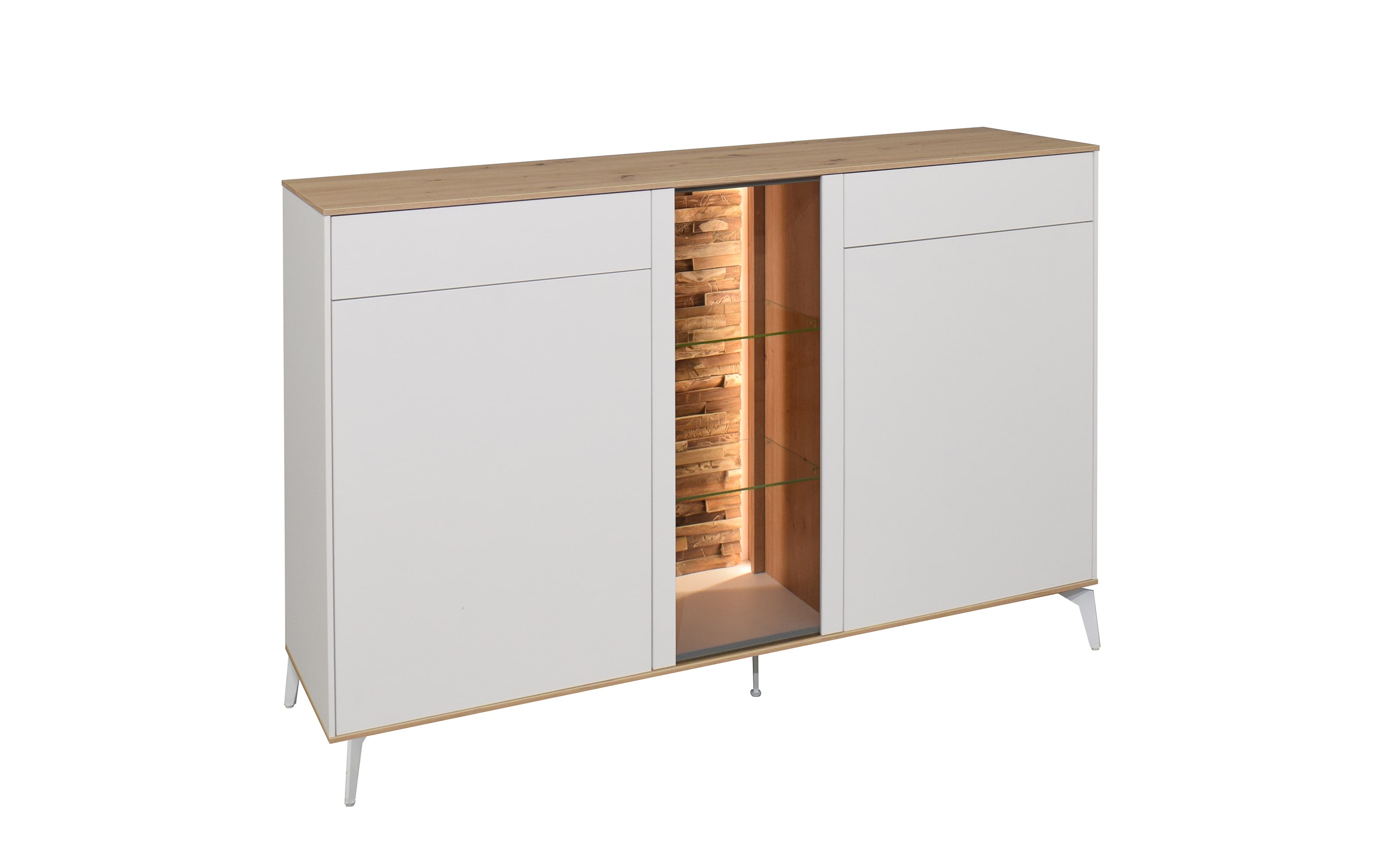 Sideboard Faro, weiß/Asteiche, 105 cm, inkl. Push-to-Open Funktion