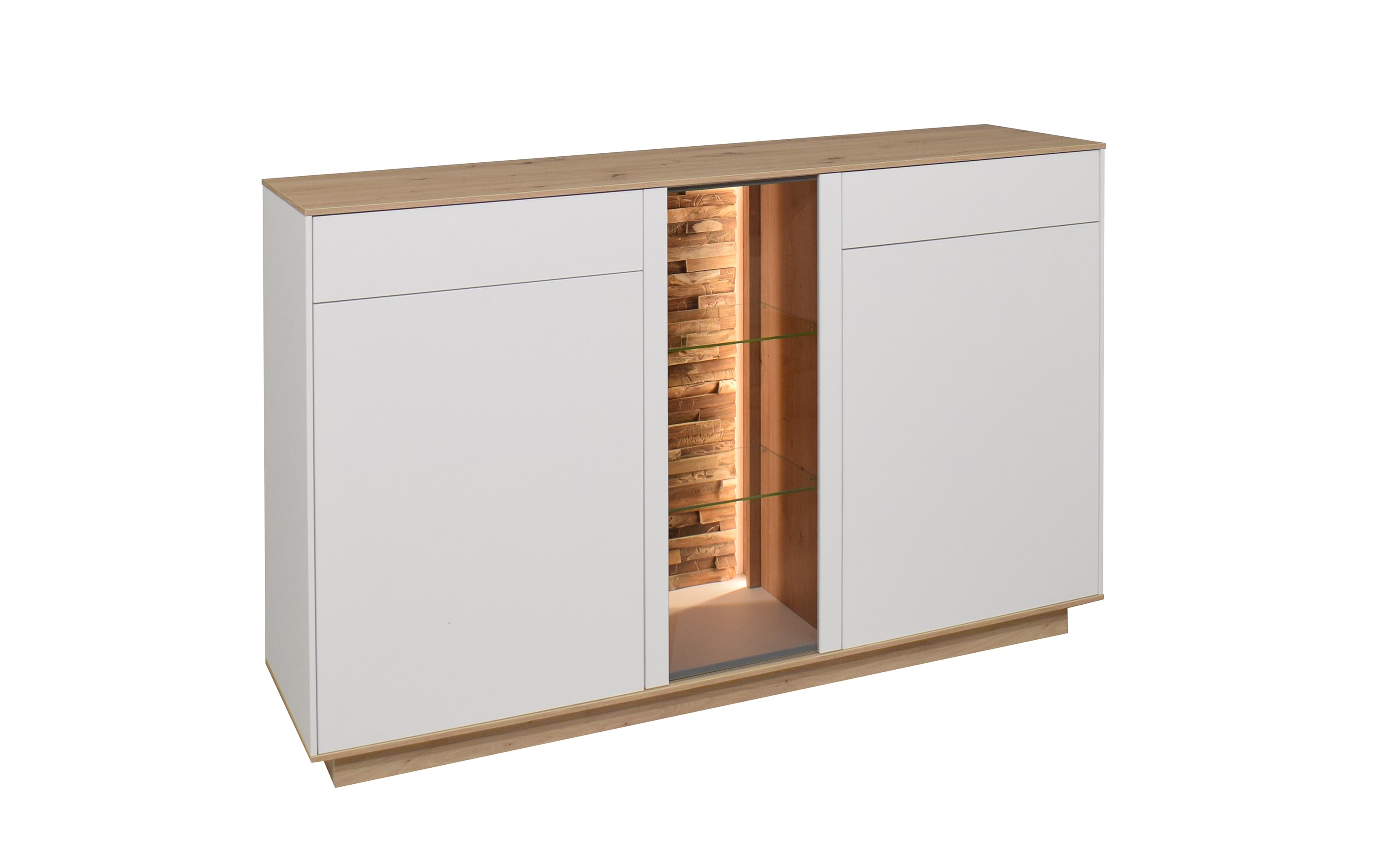 Sideboard Faro, weiß/Asteiche, 98 cm, inkl. Push-to-Open Funktion