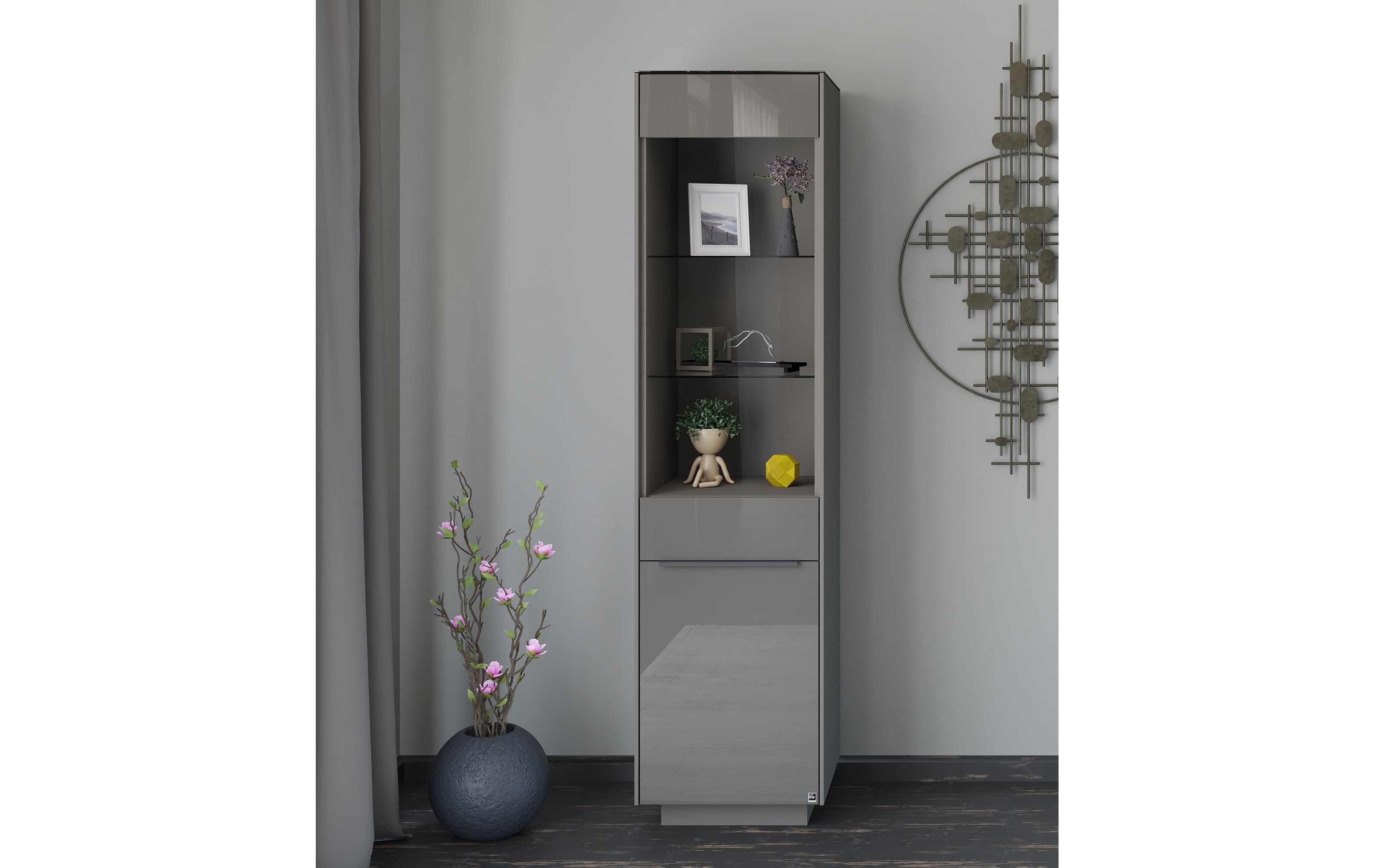 Standvitrine Reno, anthrazit/graphit