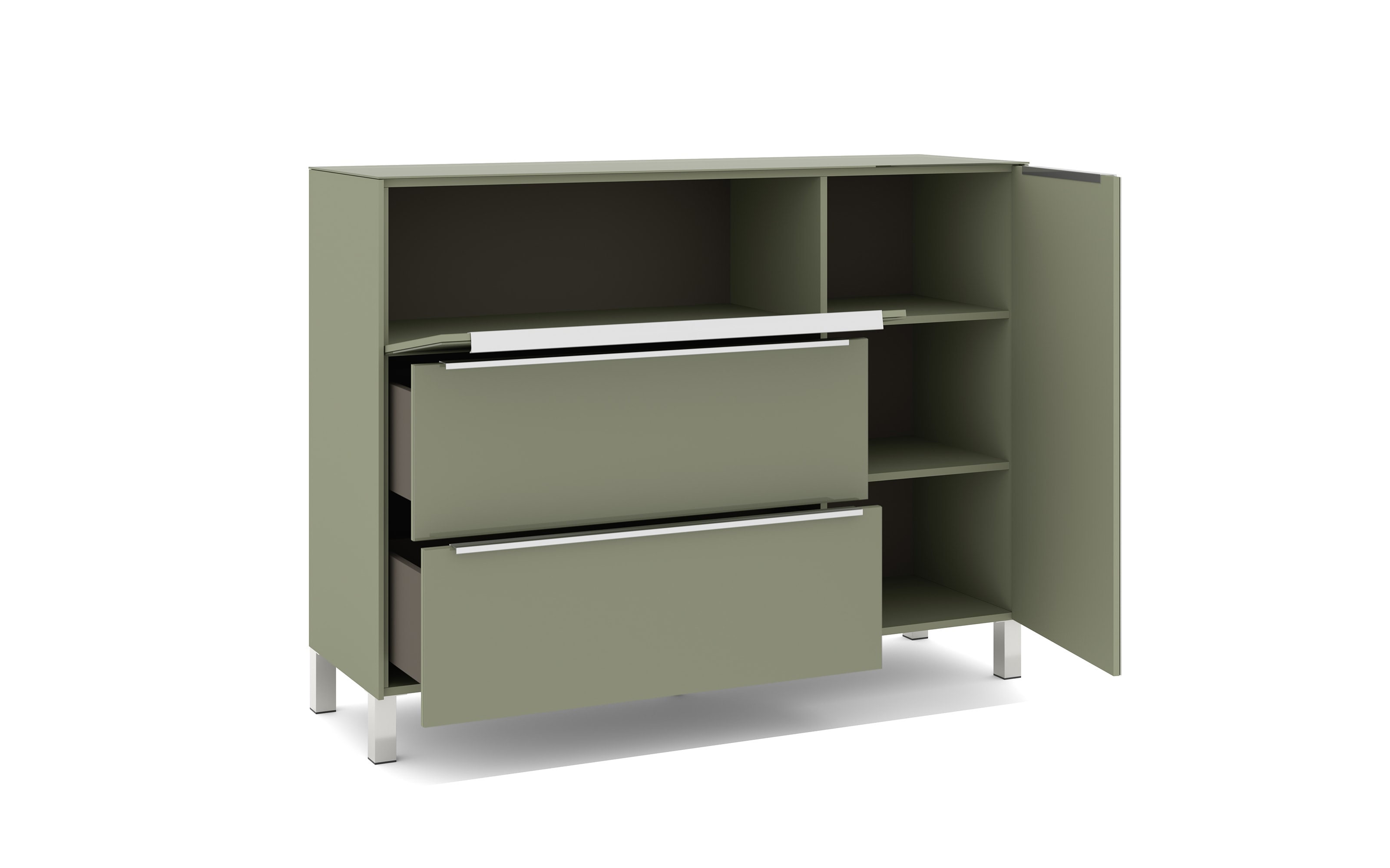 Kommode Reno, olivgrün/Edelstahl-Nachbildung 