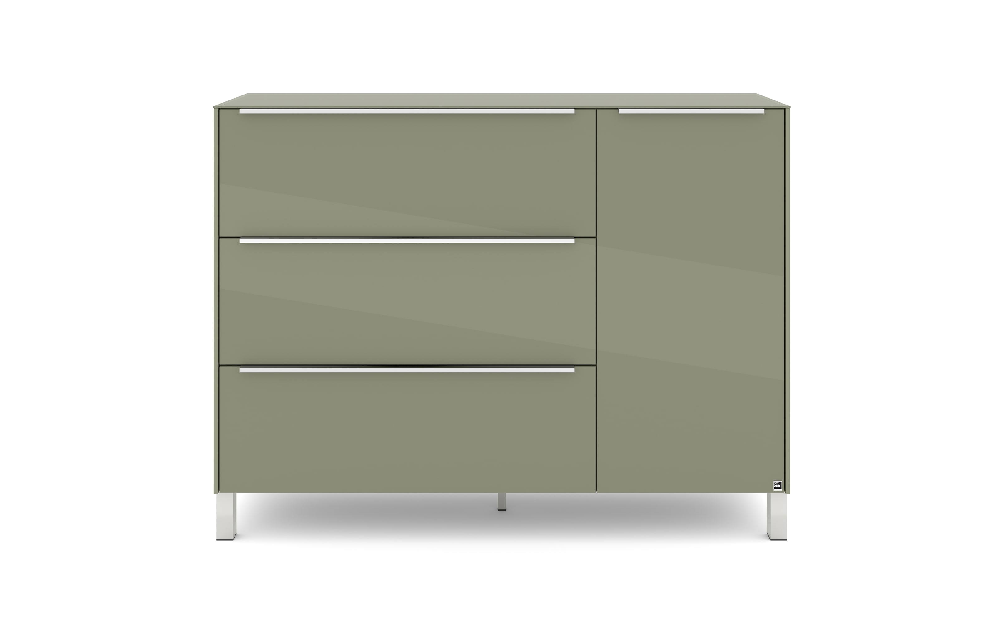 Kommode Reno, olivgrün/Edelstahl-Nachbildung 