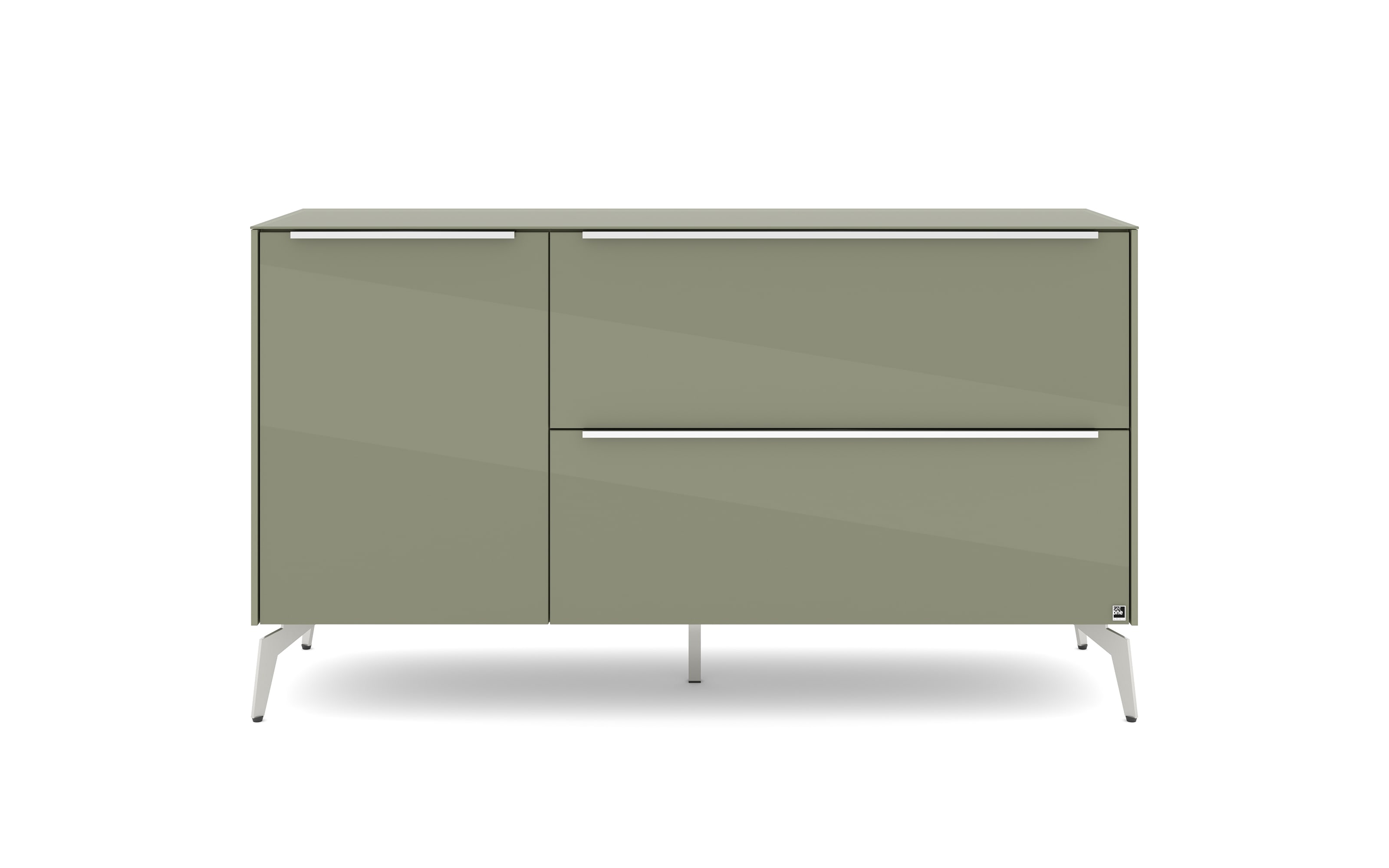 Lowboard Reno, olivgrün/Edelstahl-Nachbildung