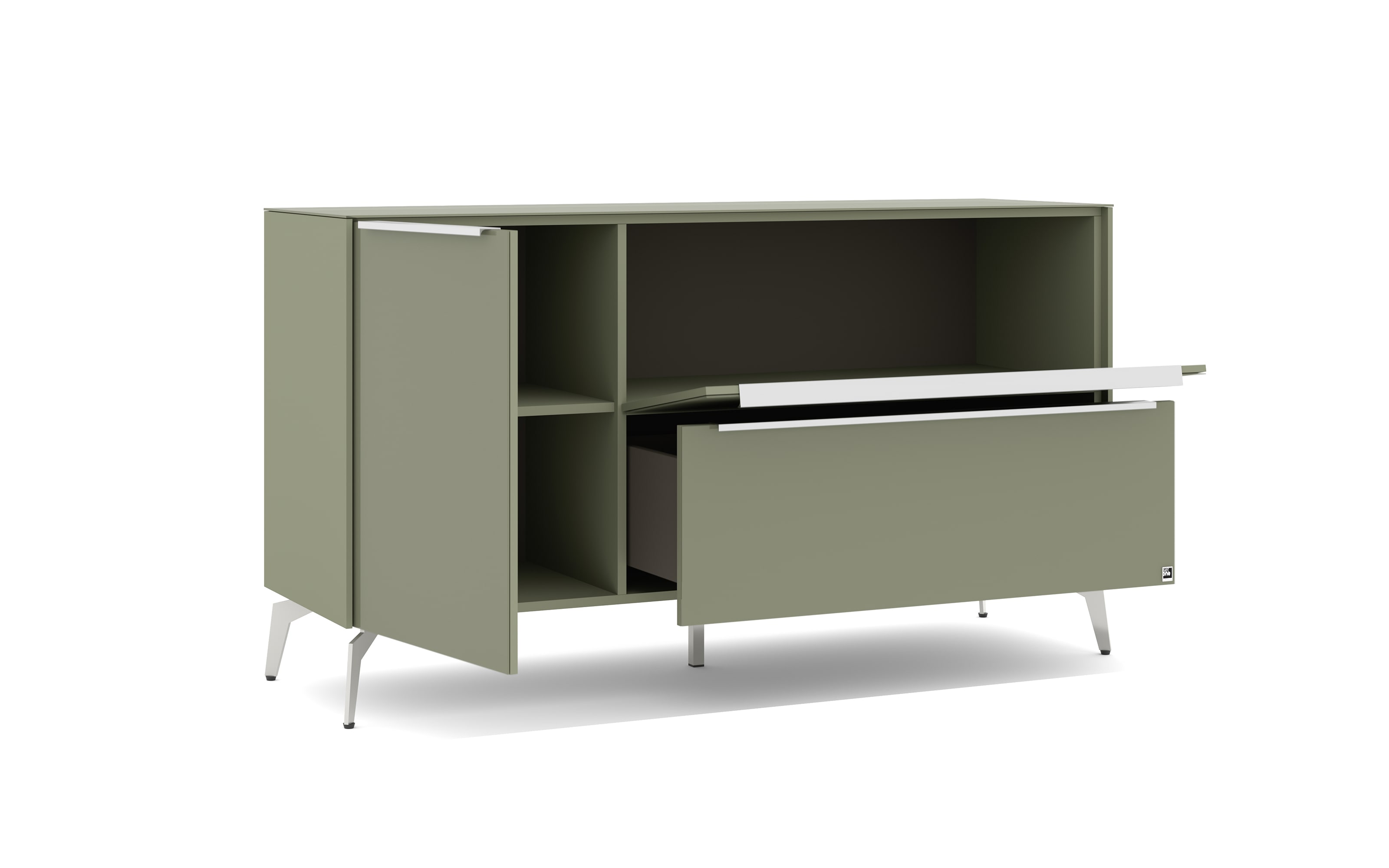Lowboard Reno, olivgrün/Edelstahl-Nachbildung