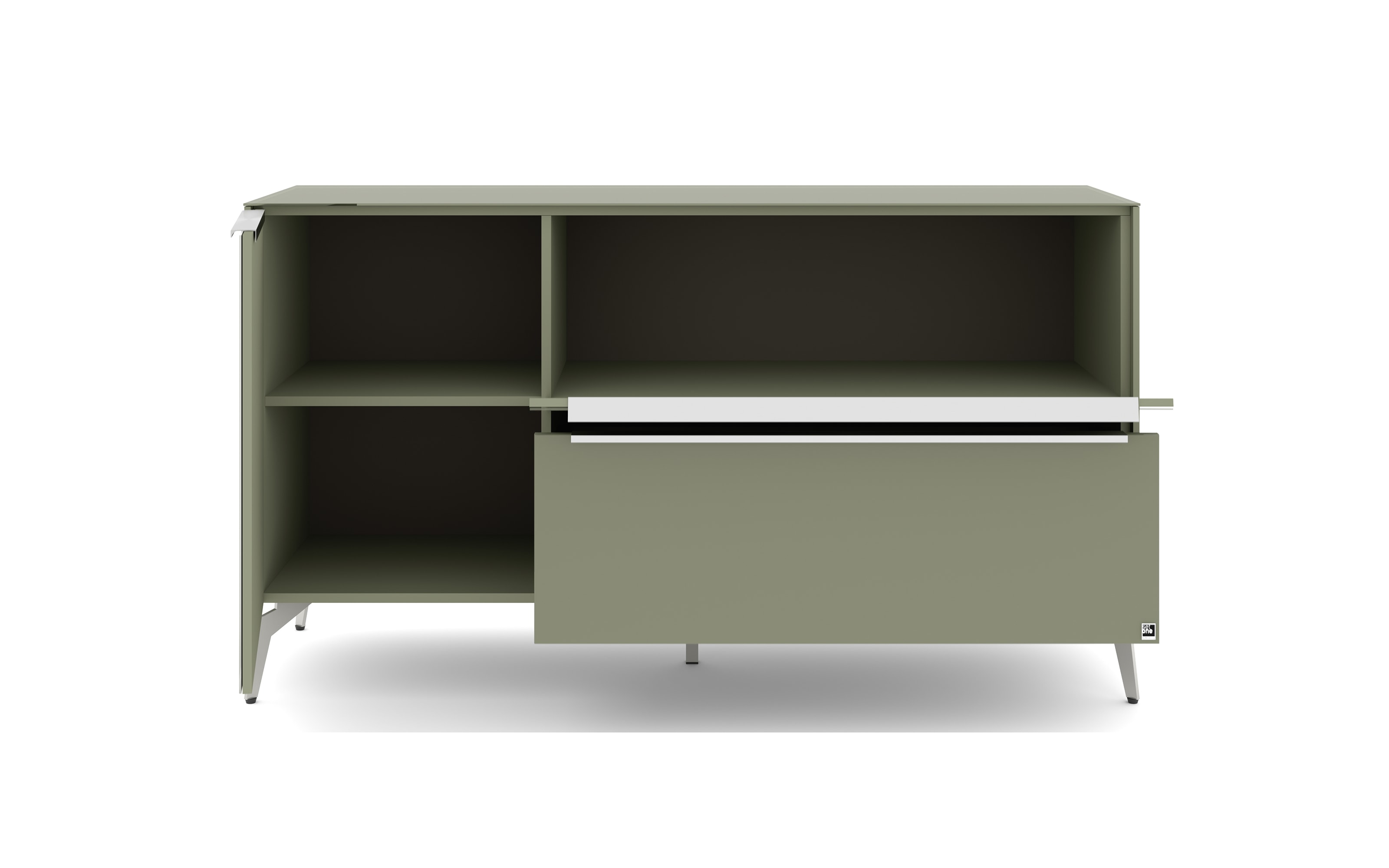 Lowboard Reno, olivgrün/Edelstahl-Nachbildung