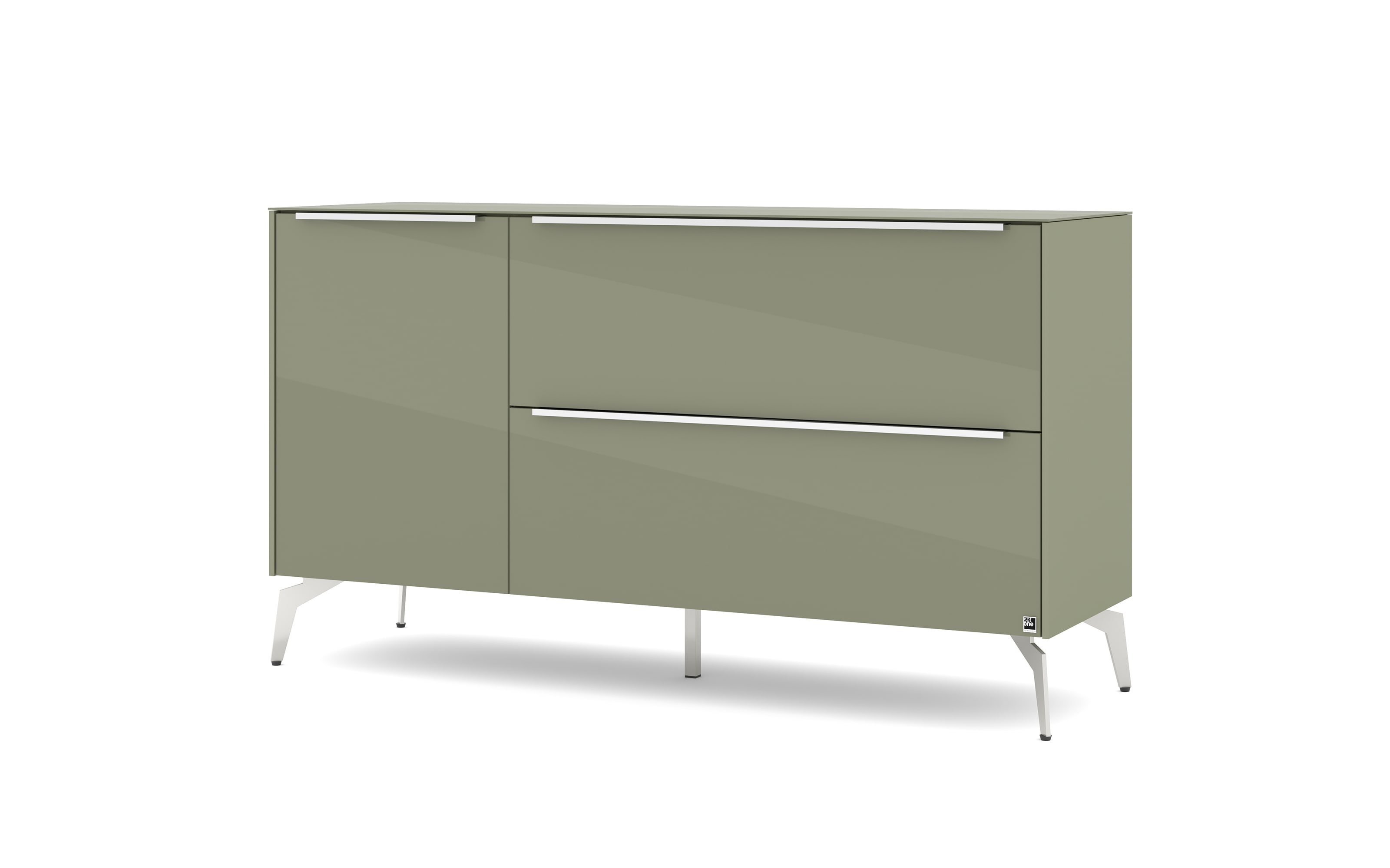 Lowboard Reno, olivgrün/Edelstahl-Nachbildung