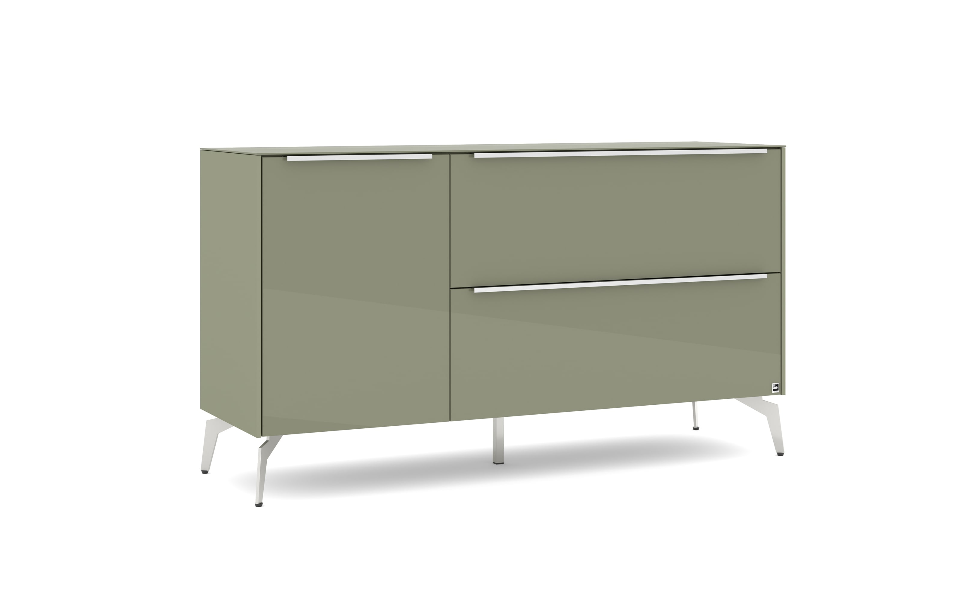 Lowboard Reno, olivgrün/Edelstahl-Nachbildung
