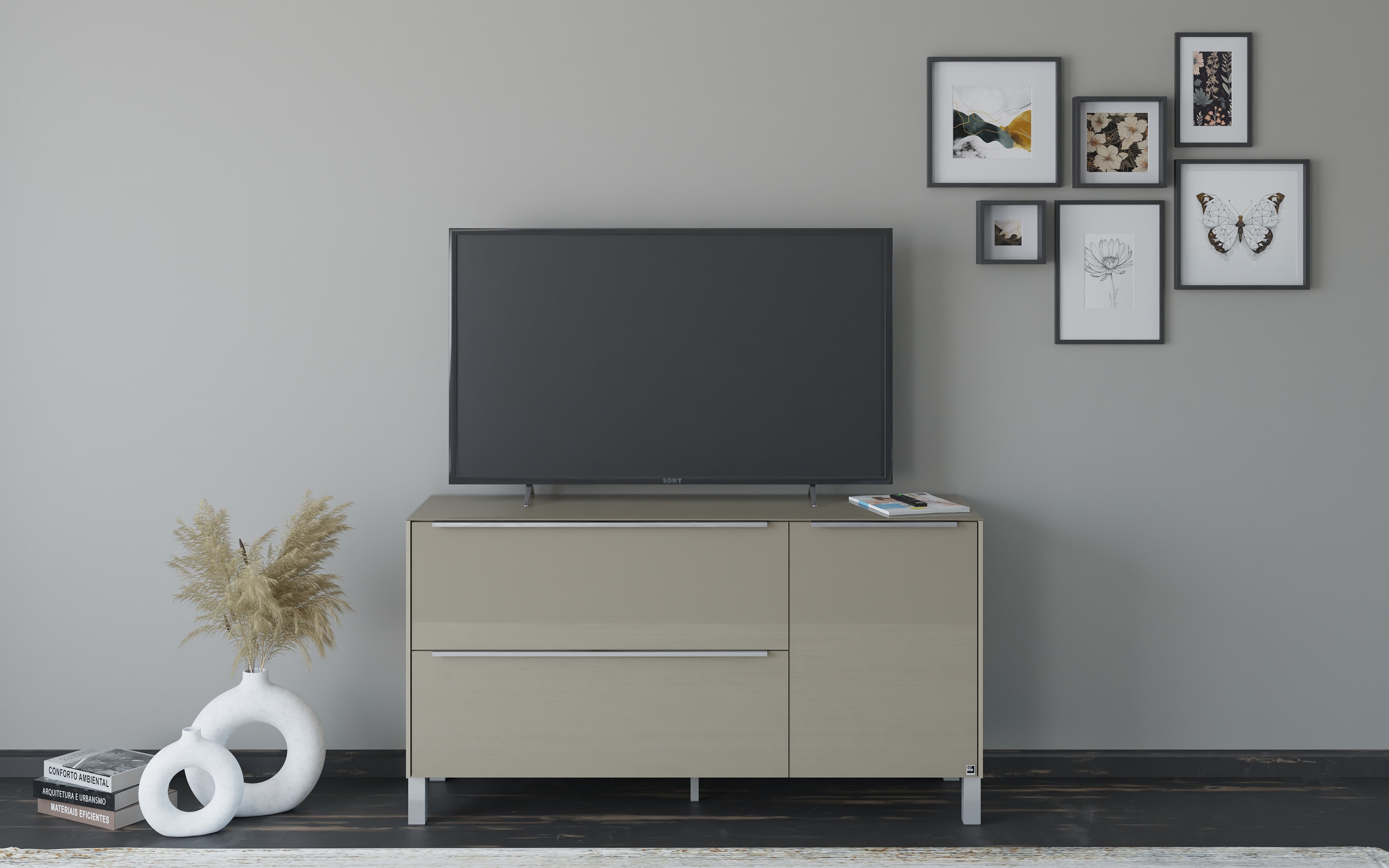 Lowboard Reno, taupe/Edelstahl-Nachbildung