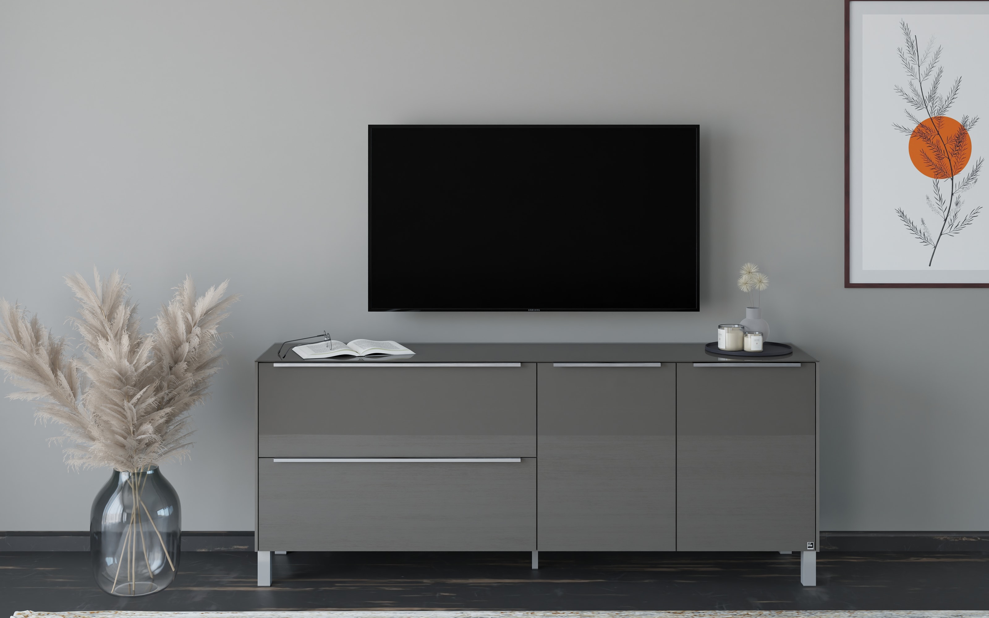 Lowboard Reno, anthrazit/Edelstahl-Nachbildung