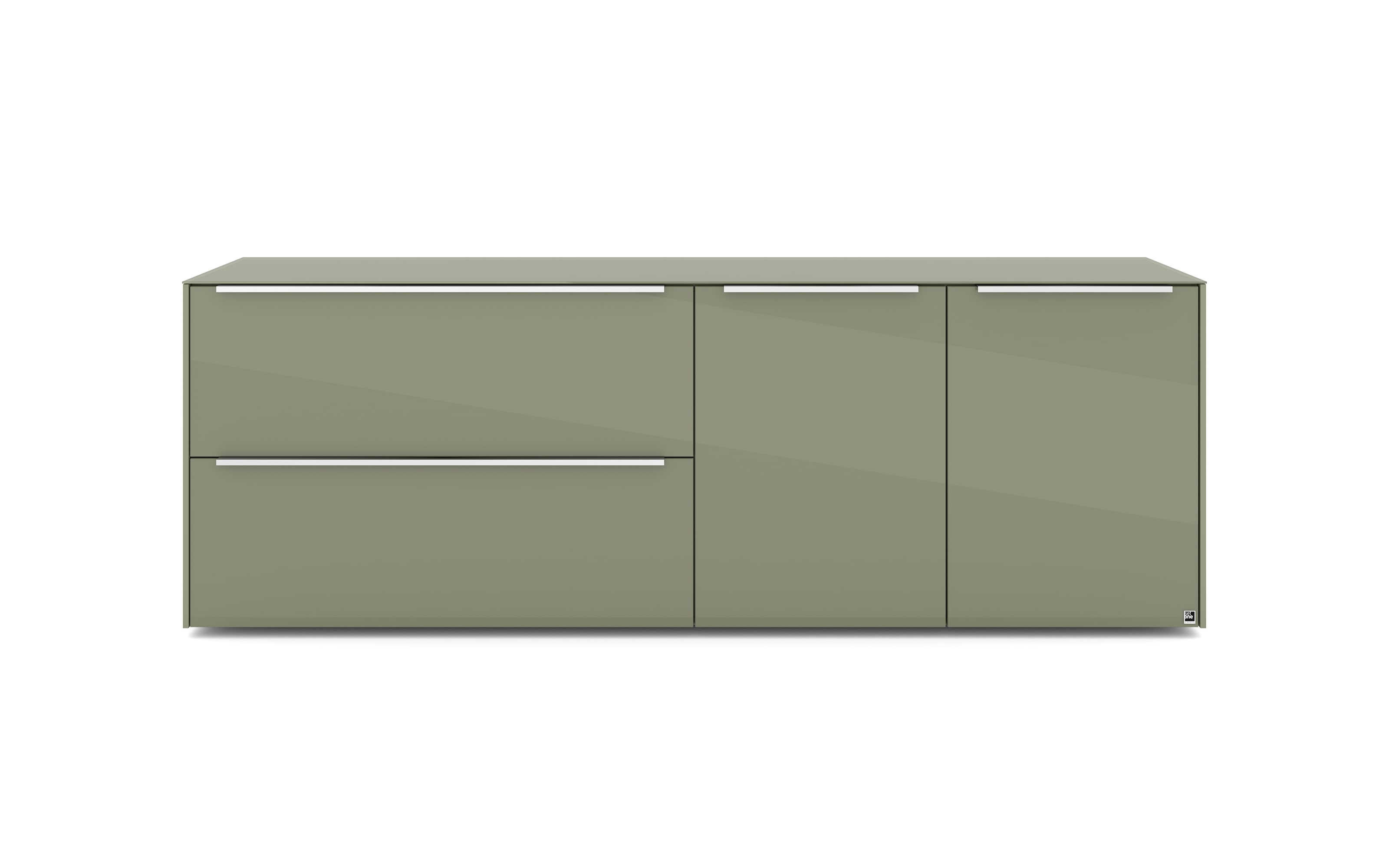Lowboard Reno, olivgrün/Edelstahl-Nachbildung
