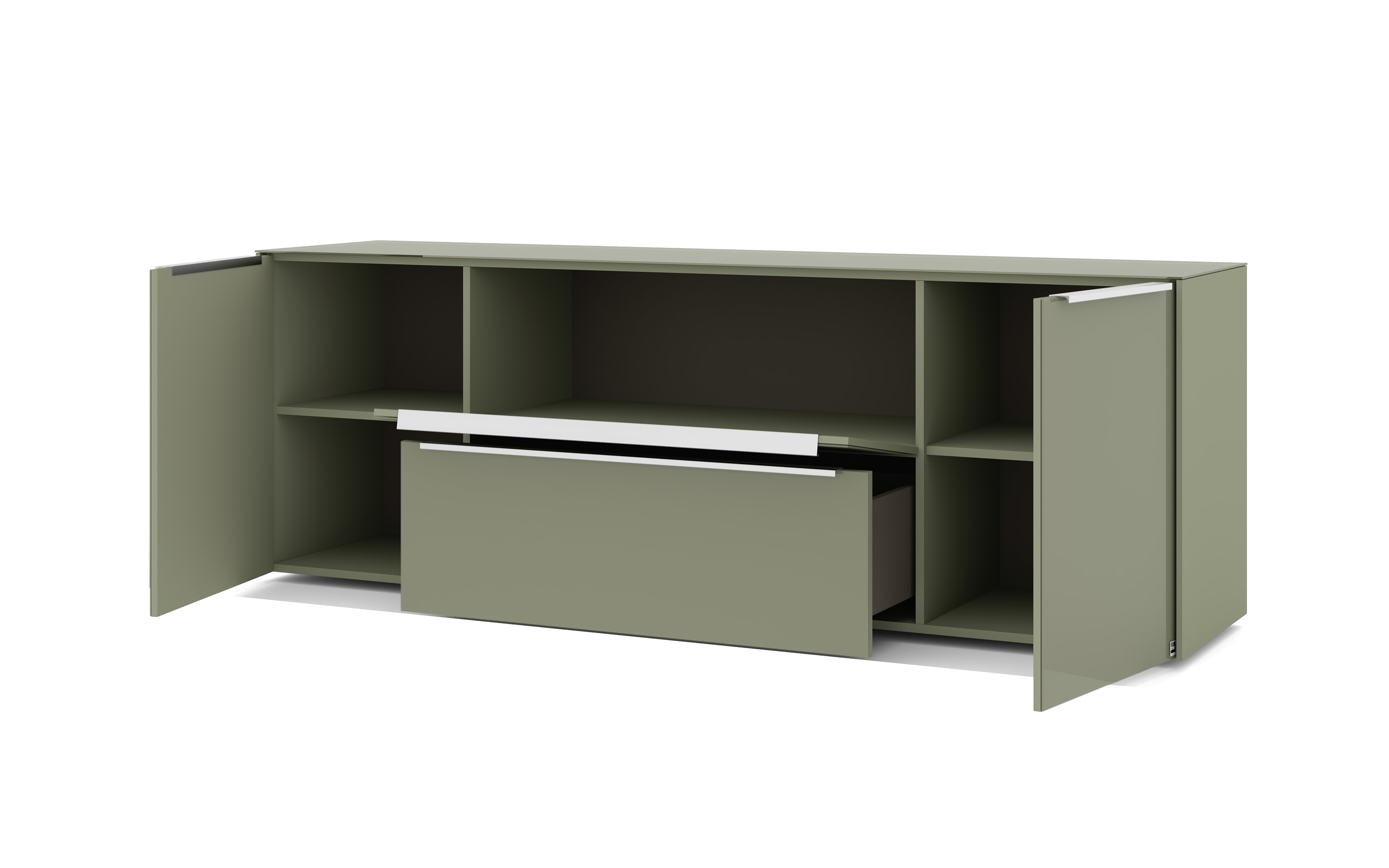 Lowboard Reno, olivgrün/Edelstahl-Nachbildung