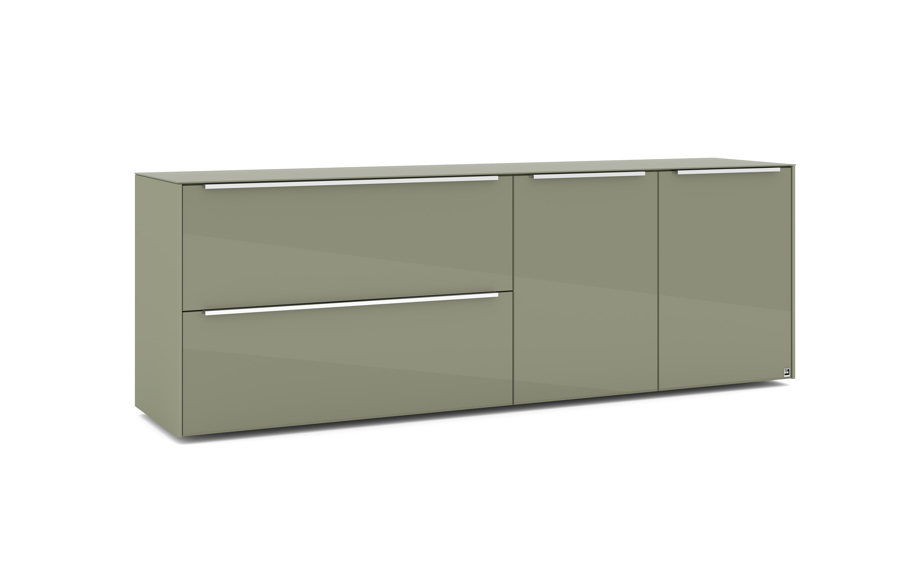 Lowboard Reno, olivgrün/Edelstahl-Nachbildung