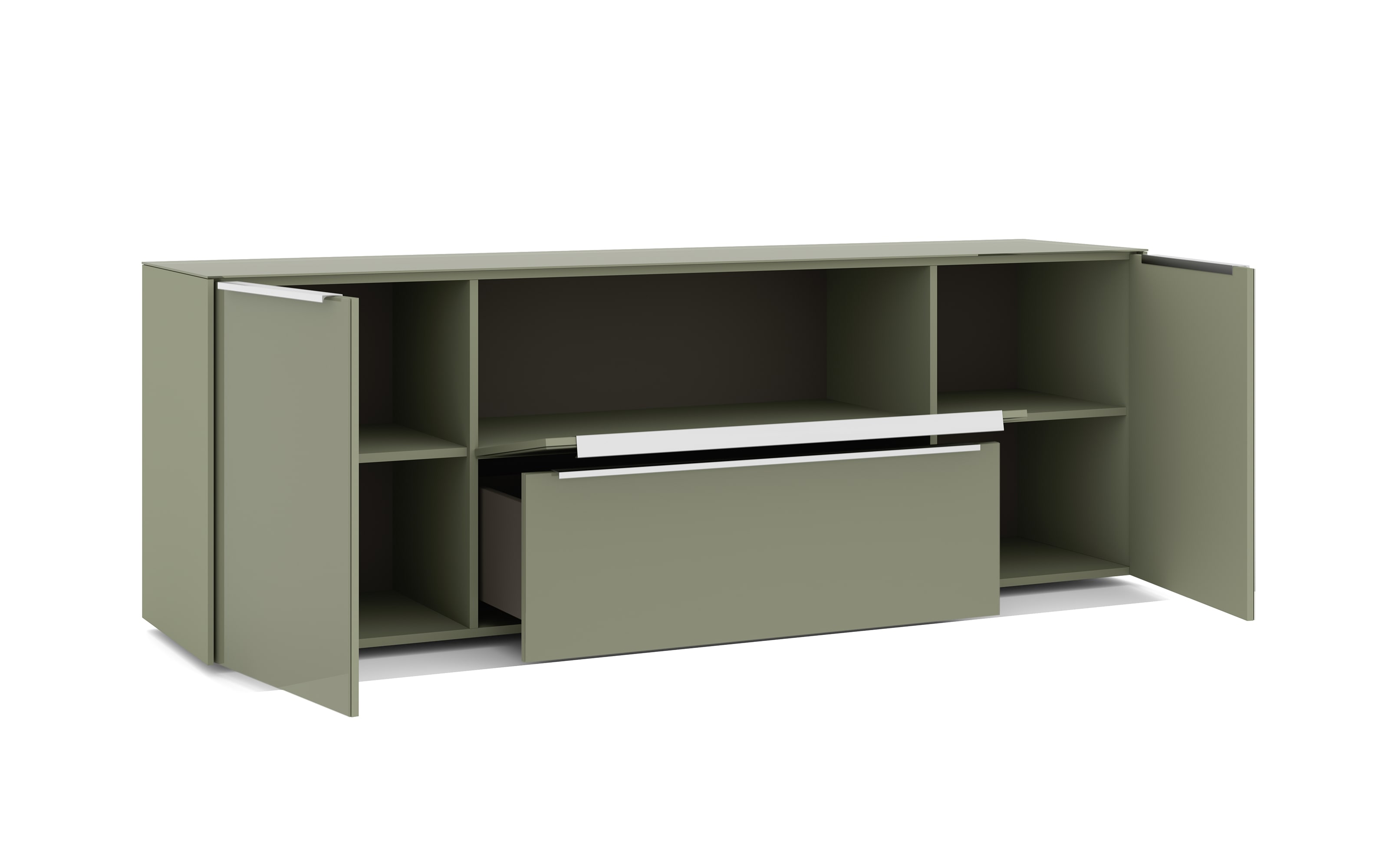 Lowboard Reno, olivgrün/Edelstahl-Nachbildung