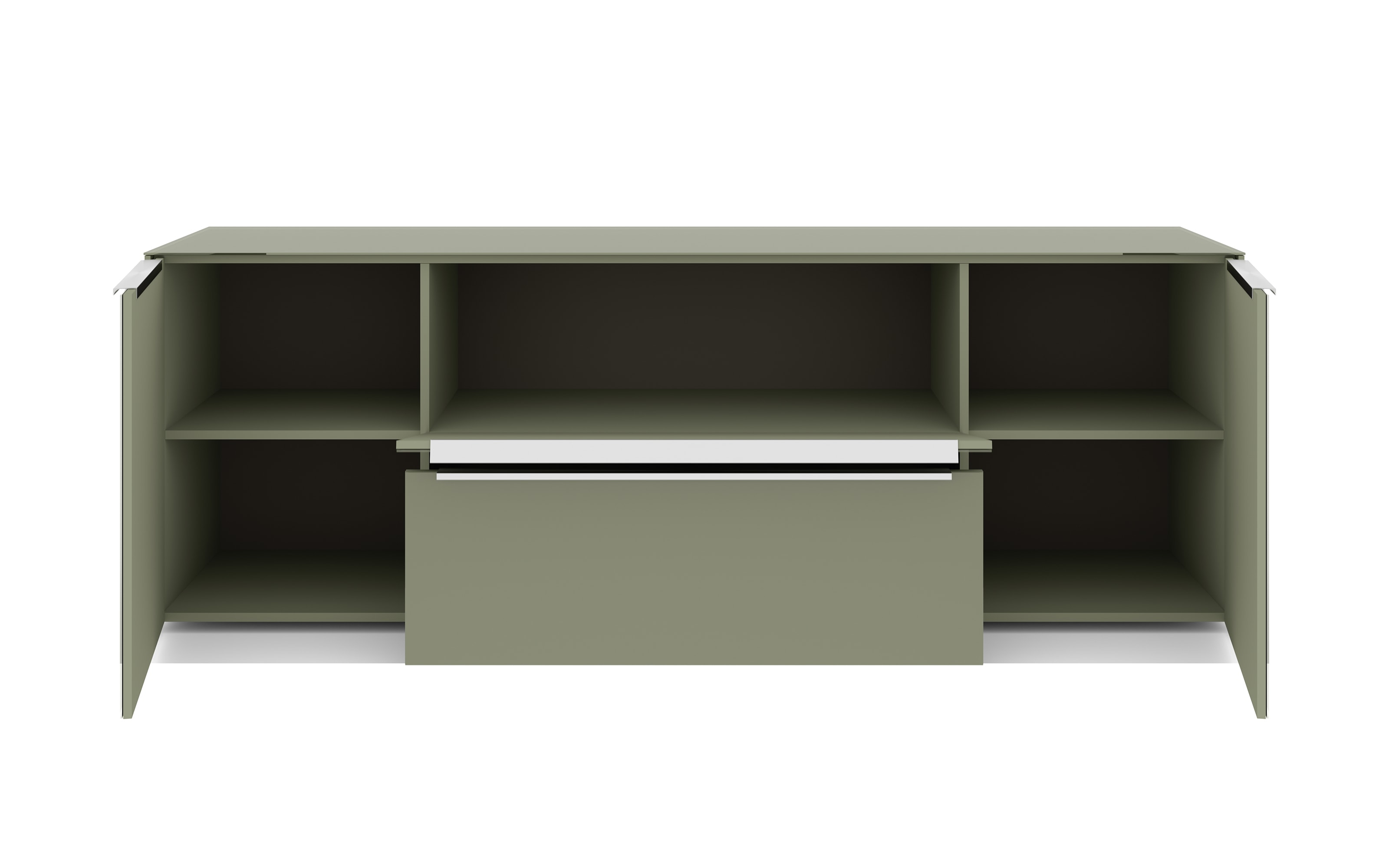 Lowboard Reno, olivgrün/Edelstahl-Nachbildung