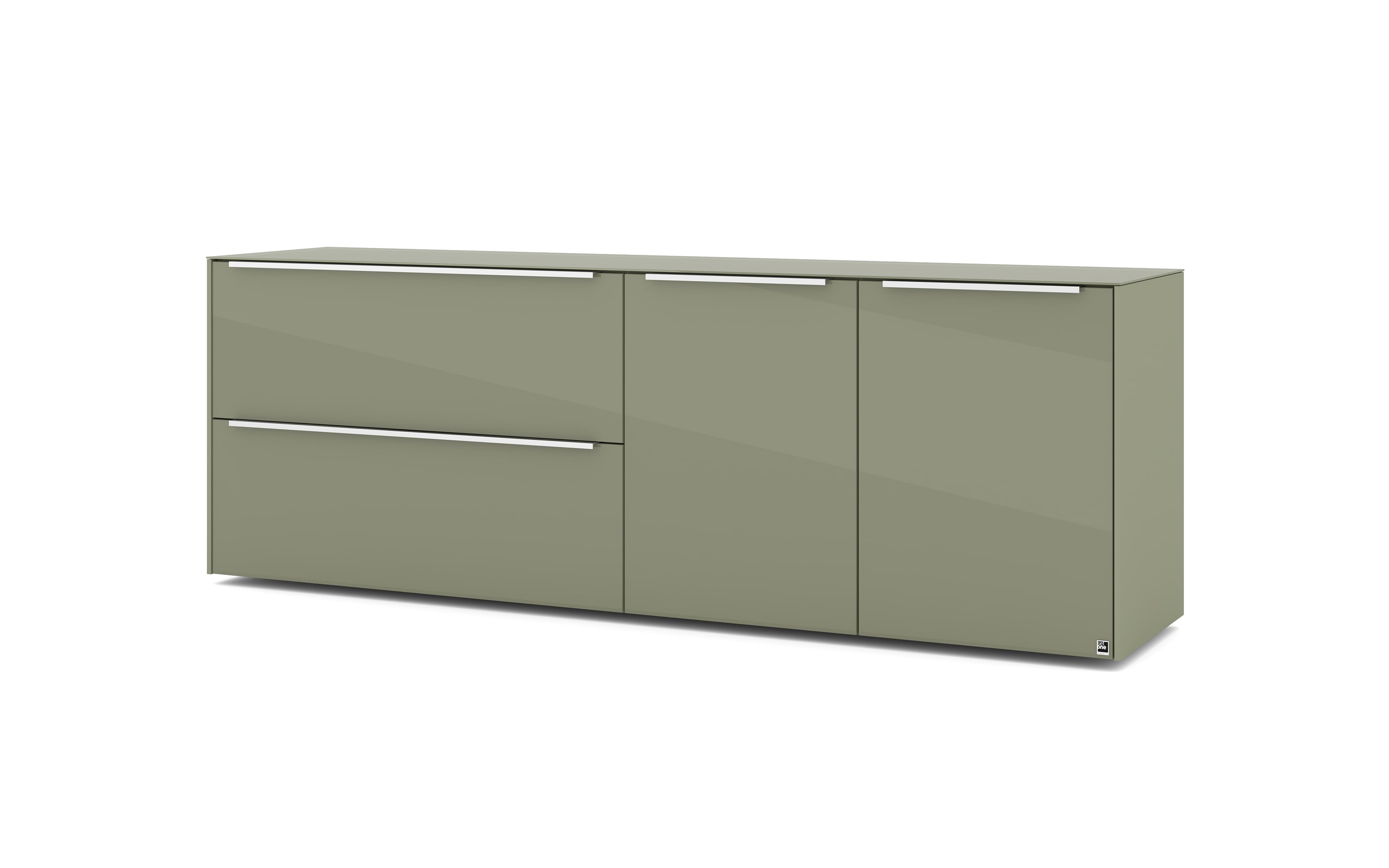 Lowboard Reno, olivgrün/Edelstahl-Nachbildung