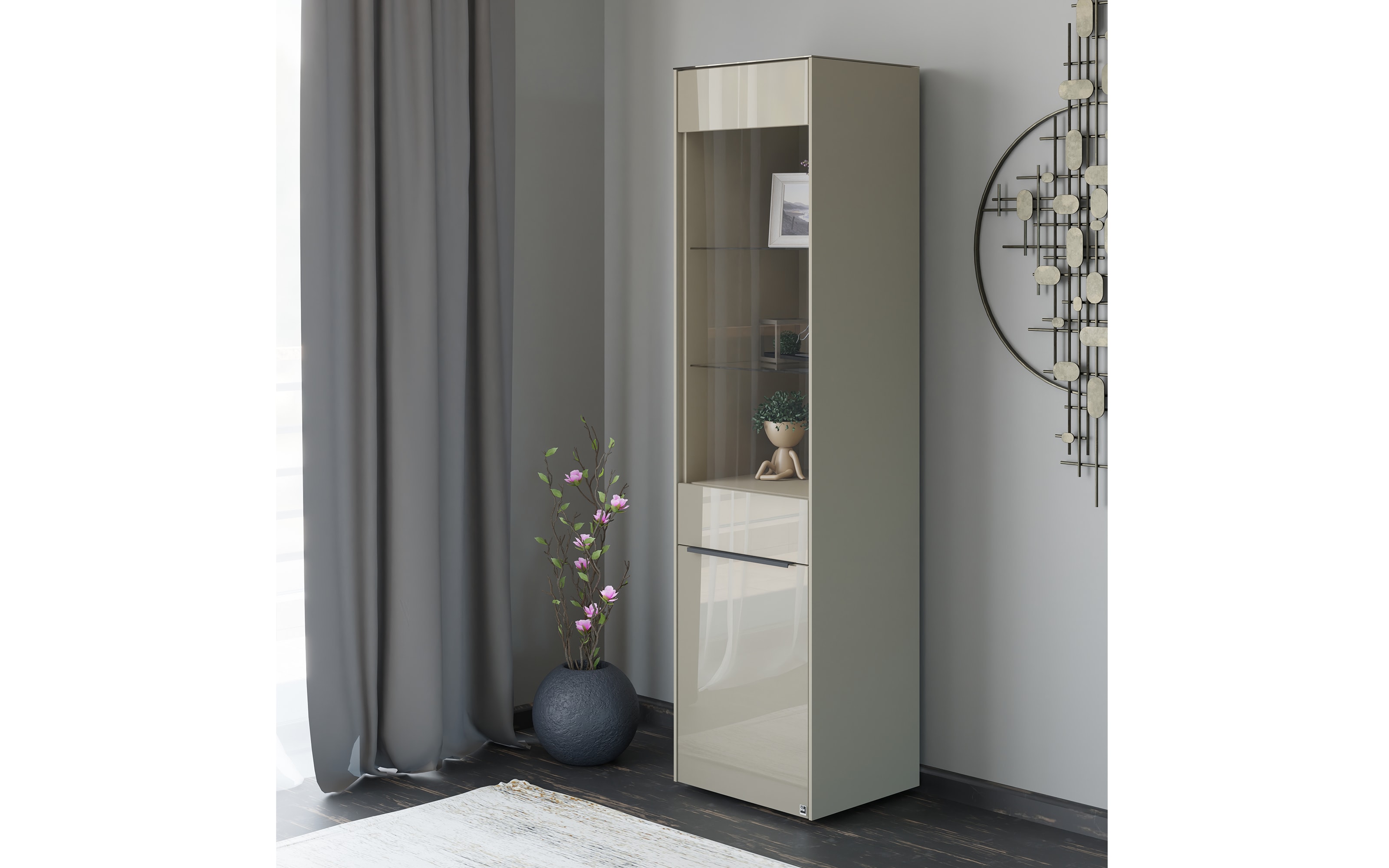 Standvitrine Reno, taupe/graphit