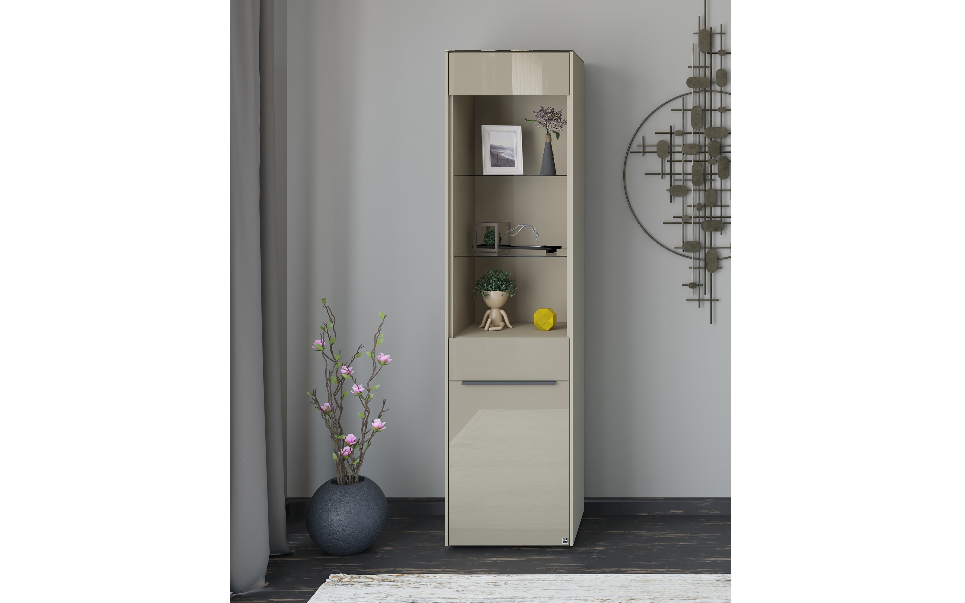 Standvitrine Reno, taupe/graphit