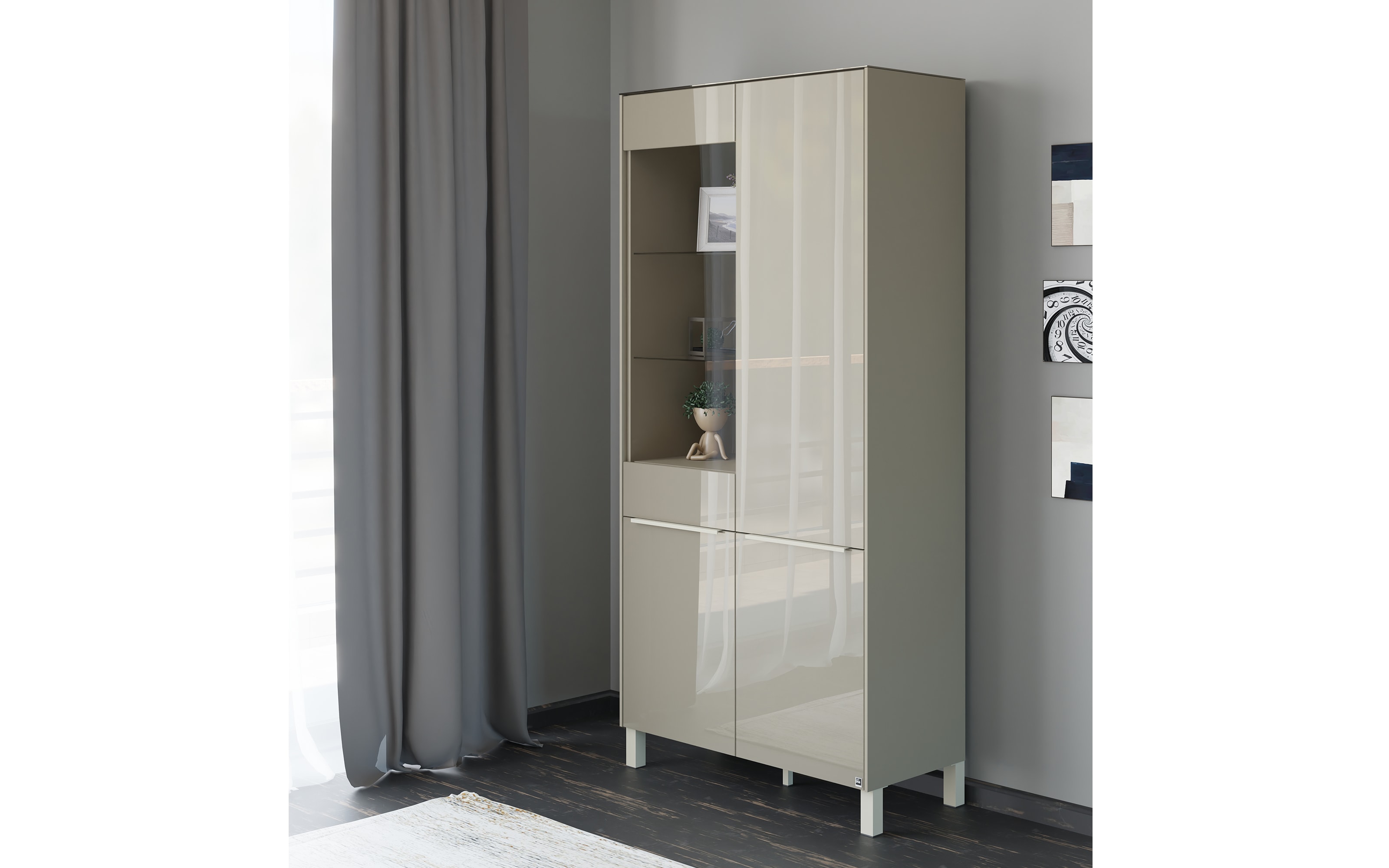 Vitrinenschrank Reno, taupe/kaschmir