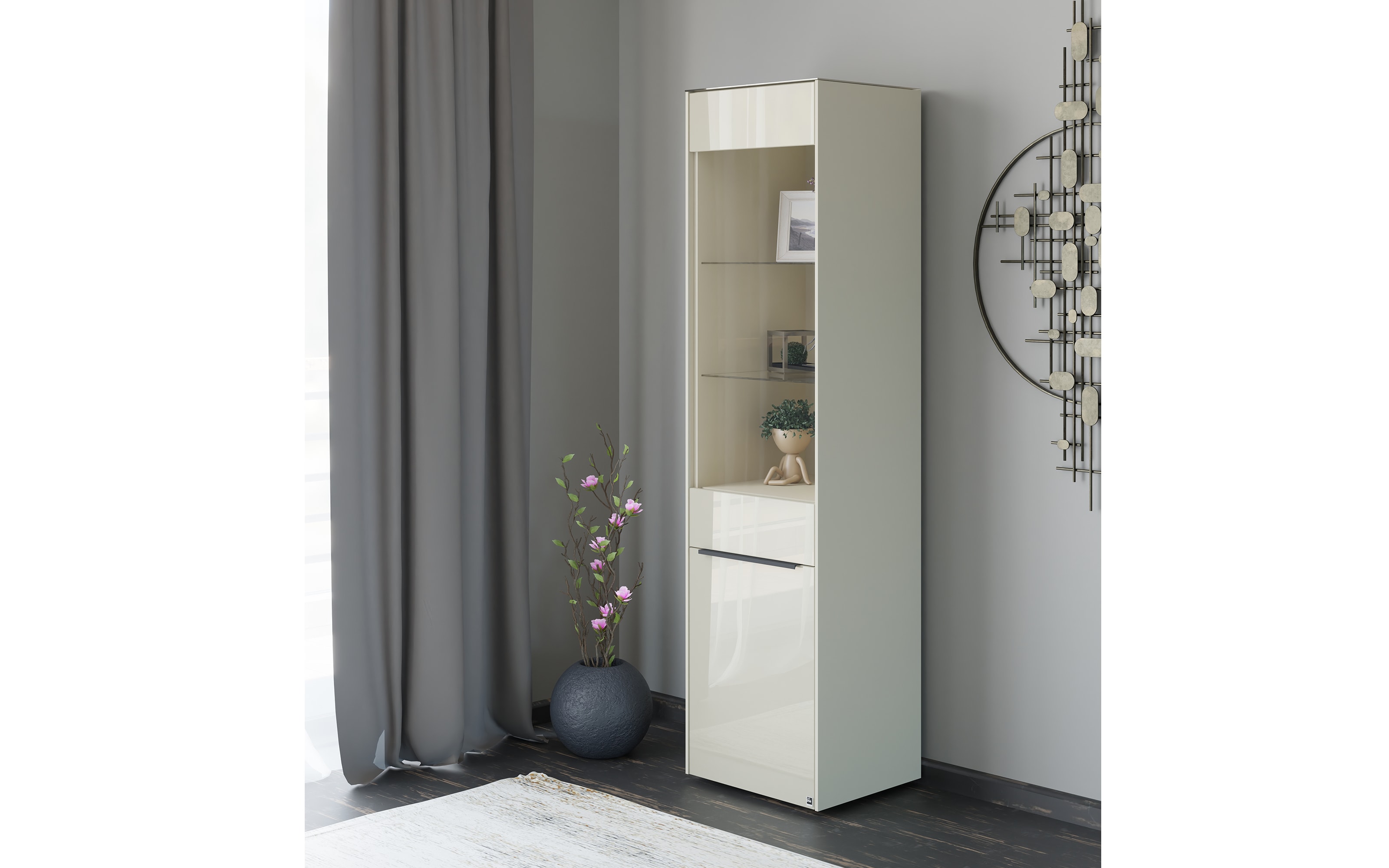 Standvitrine Reno, kaschmir/graphit