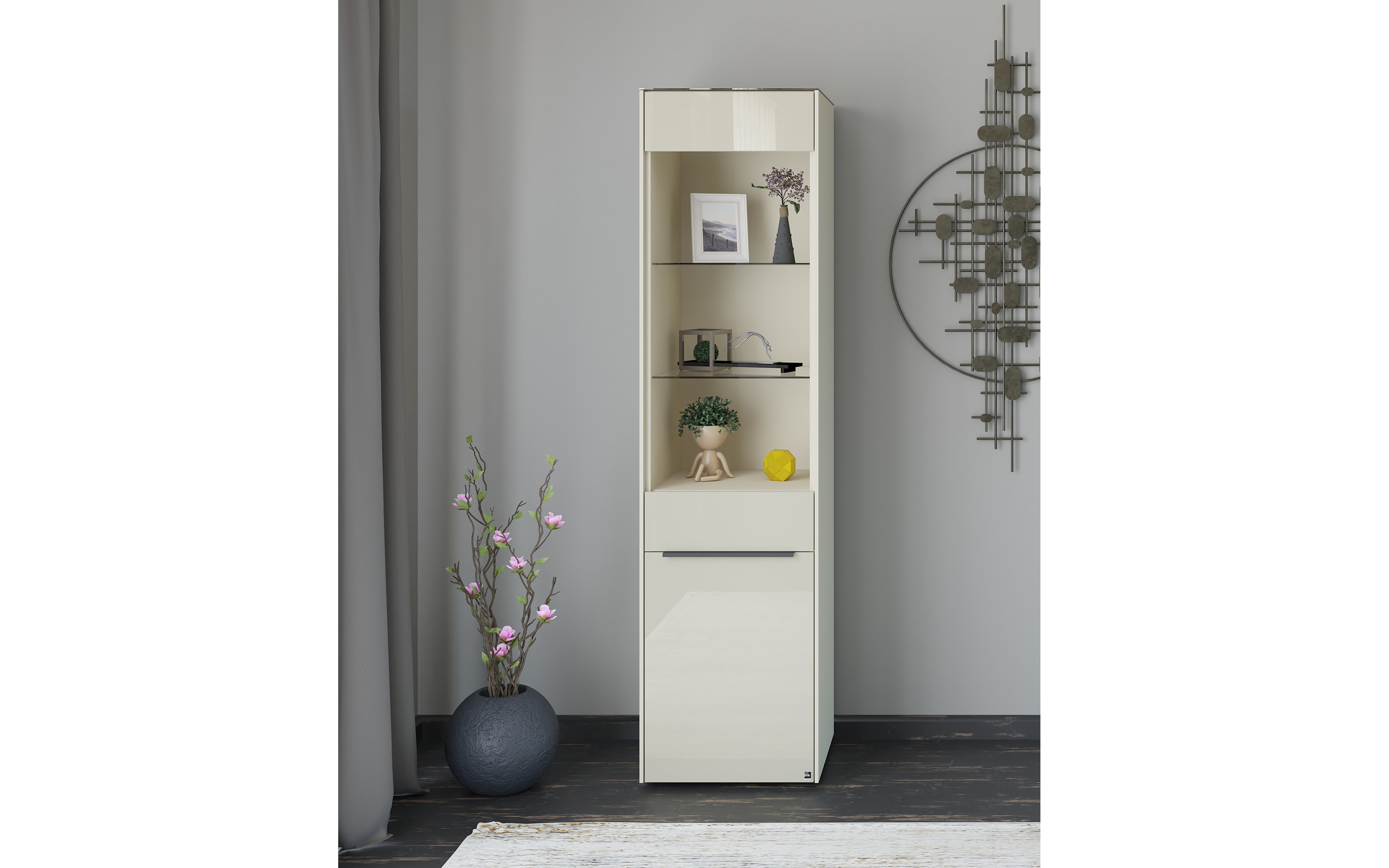 Standvitrine Reno, kaschmir/graphit