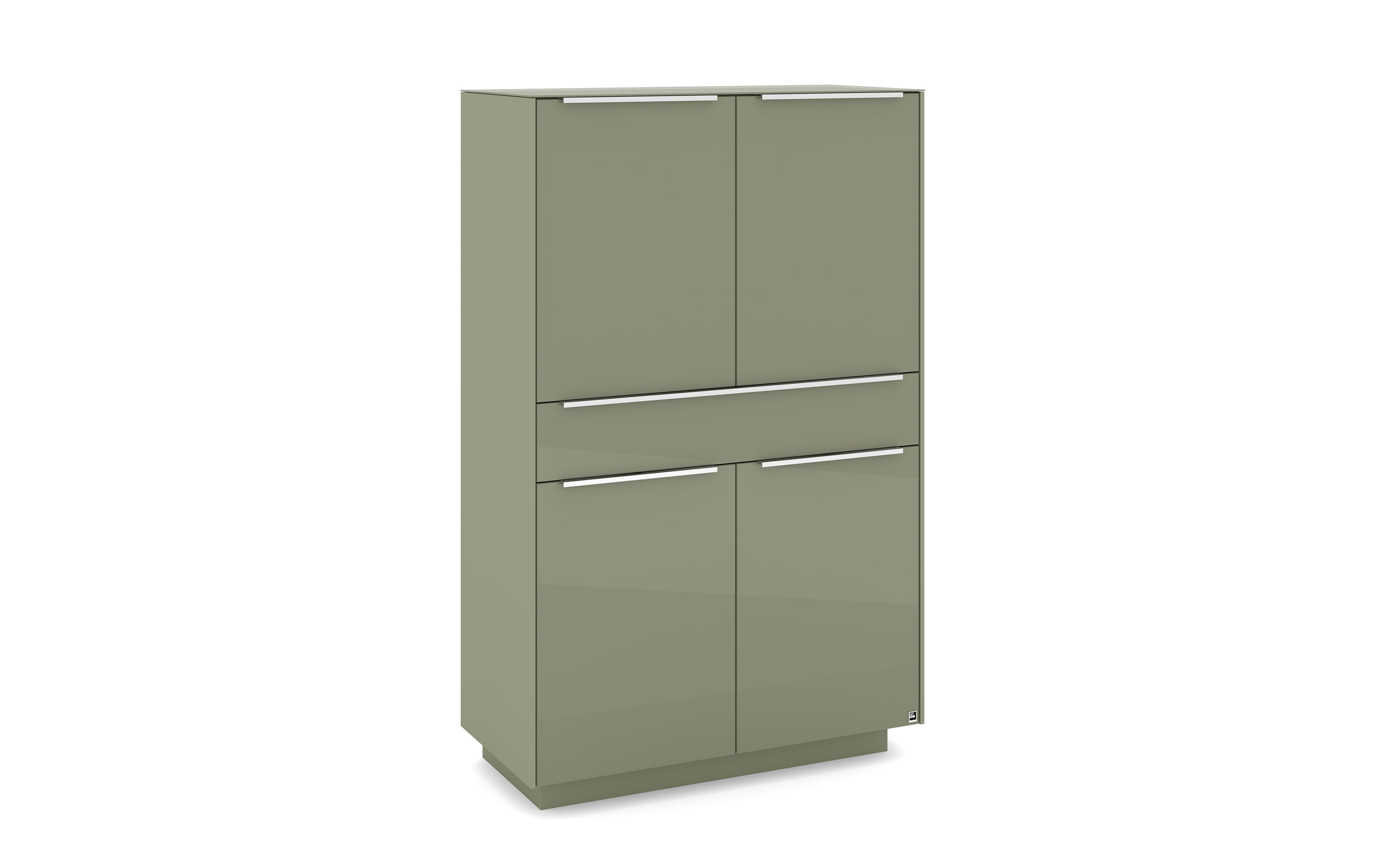 Highboard Reno, olivgrün/Edelstahl-Nachbildung