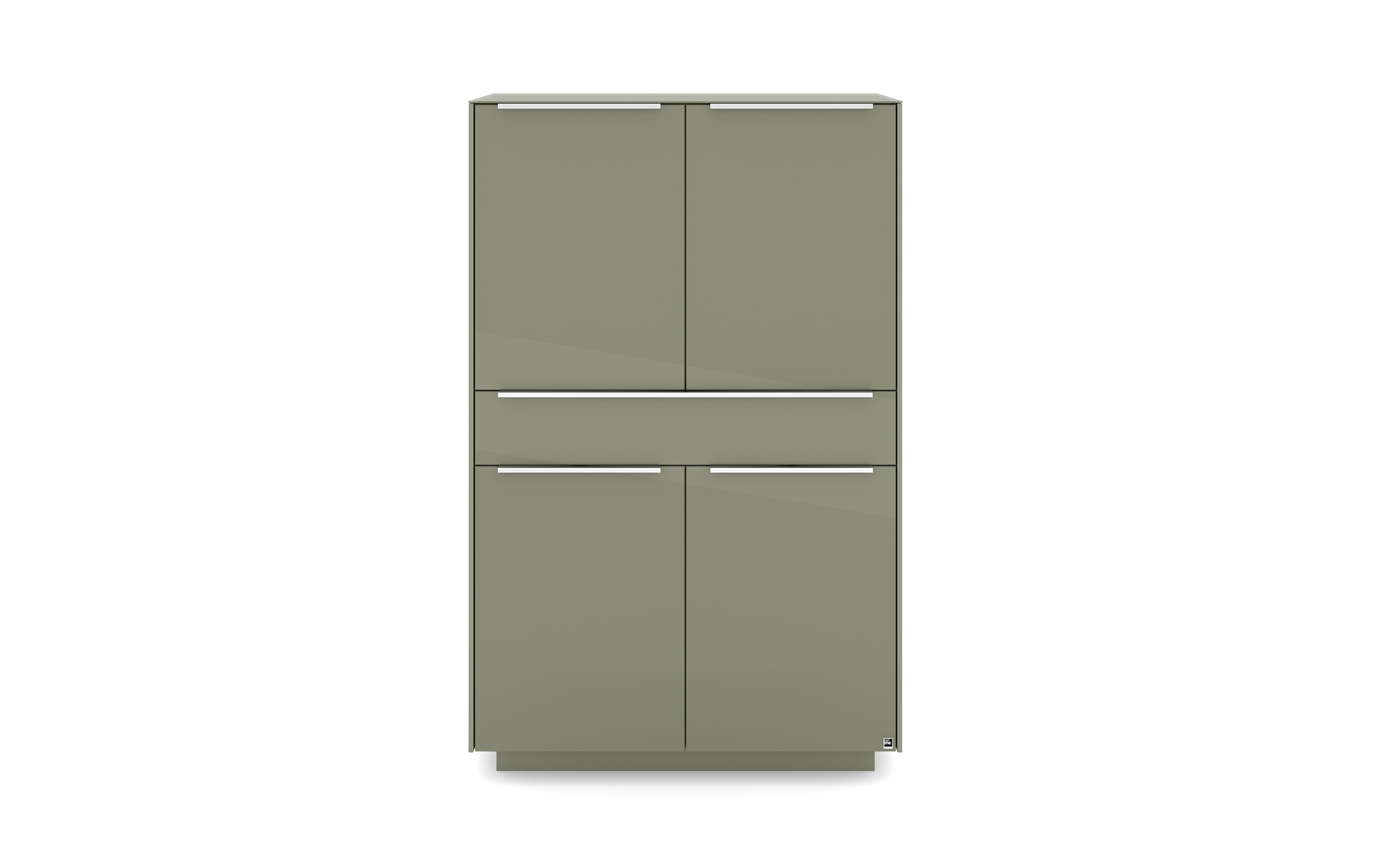 Highboard Reno, olivgrün/Edelstahl-Nachbildung