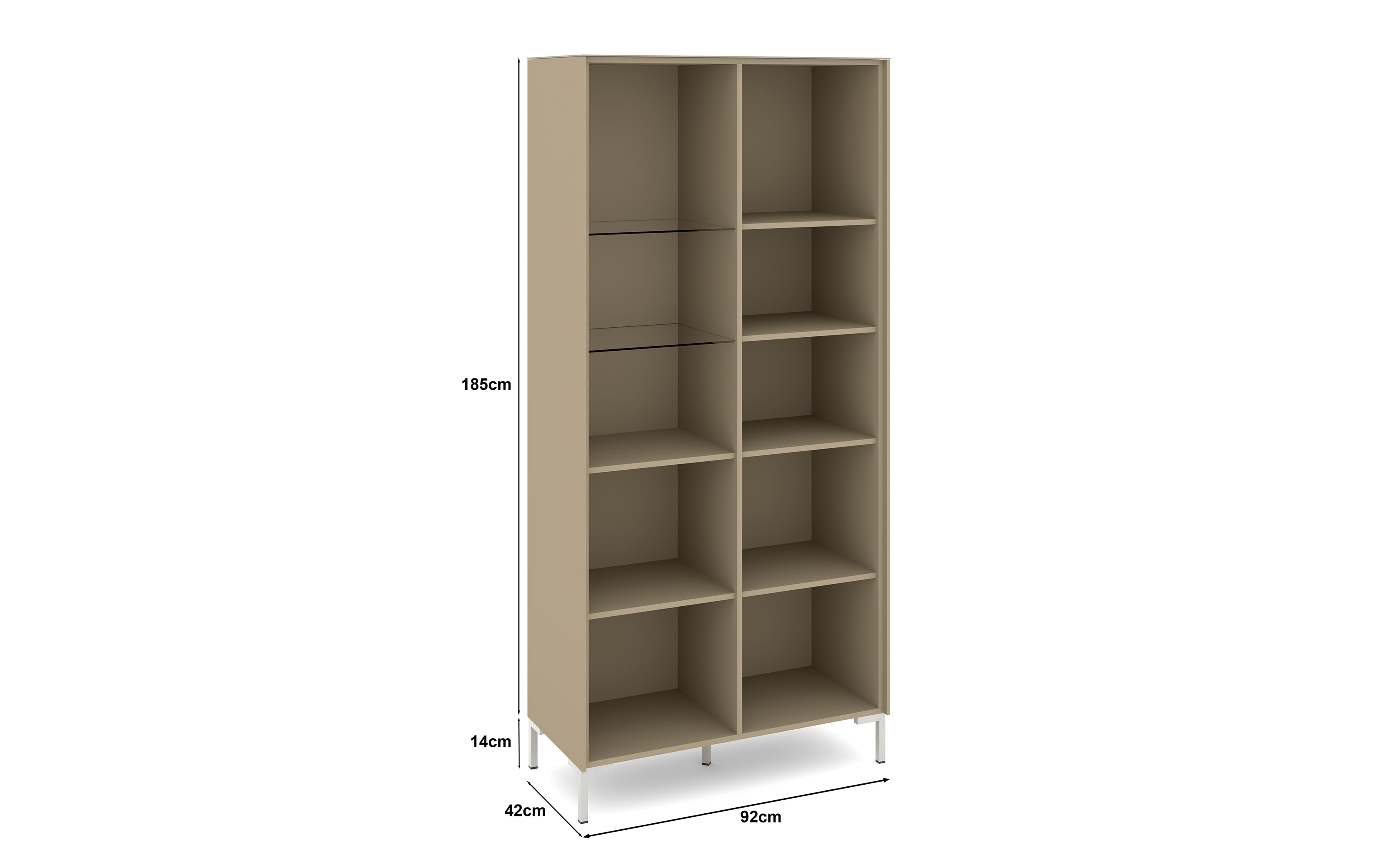 Vitrinenschrank Reno, taupe/Edelstahl-Nachbildung