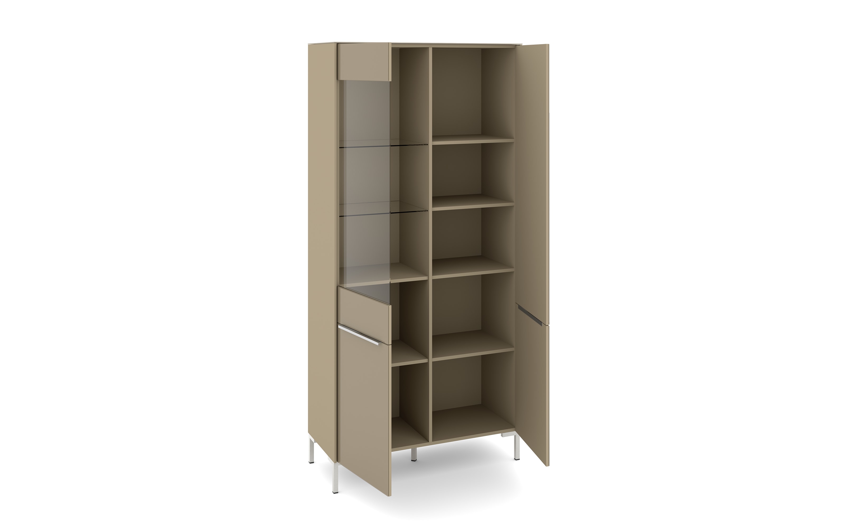 Vitrinenschrank Reno, taupe/Edelstahl-Nachbildung