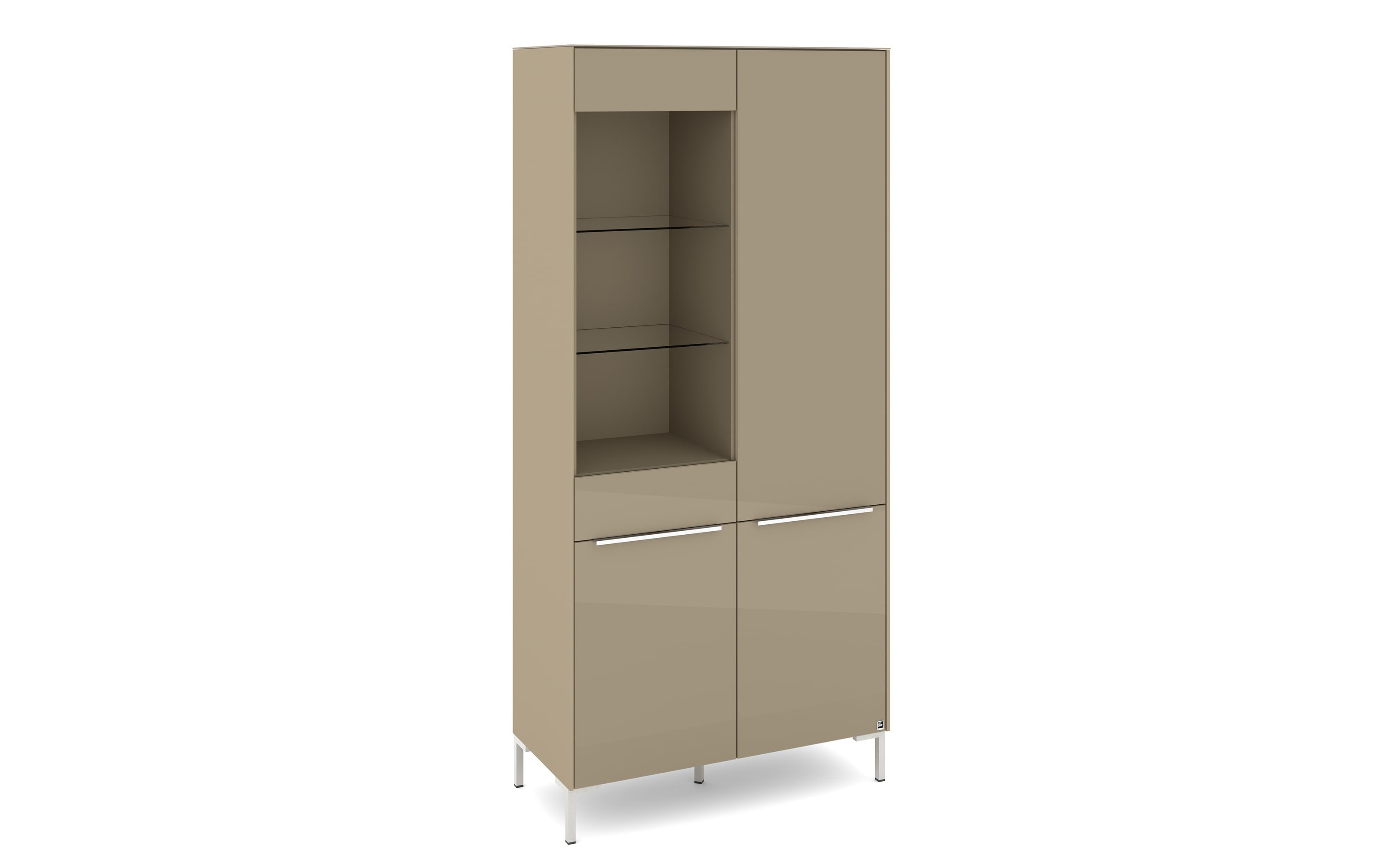 Vitrinenschrank Reno, taupe/Edelstahl-Nachbildung